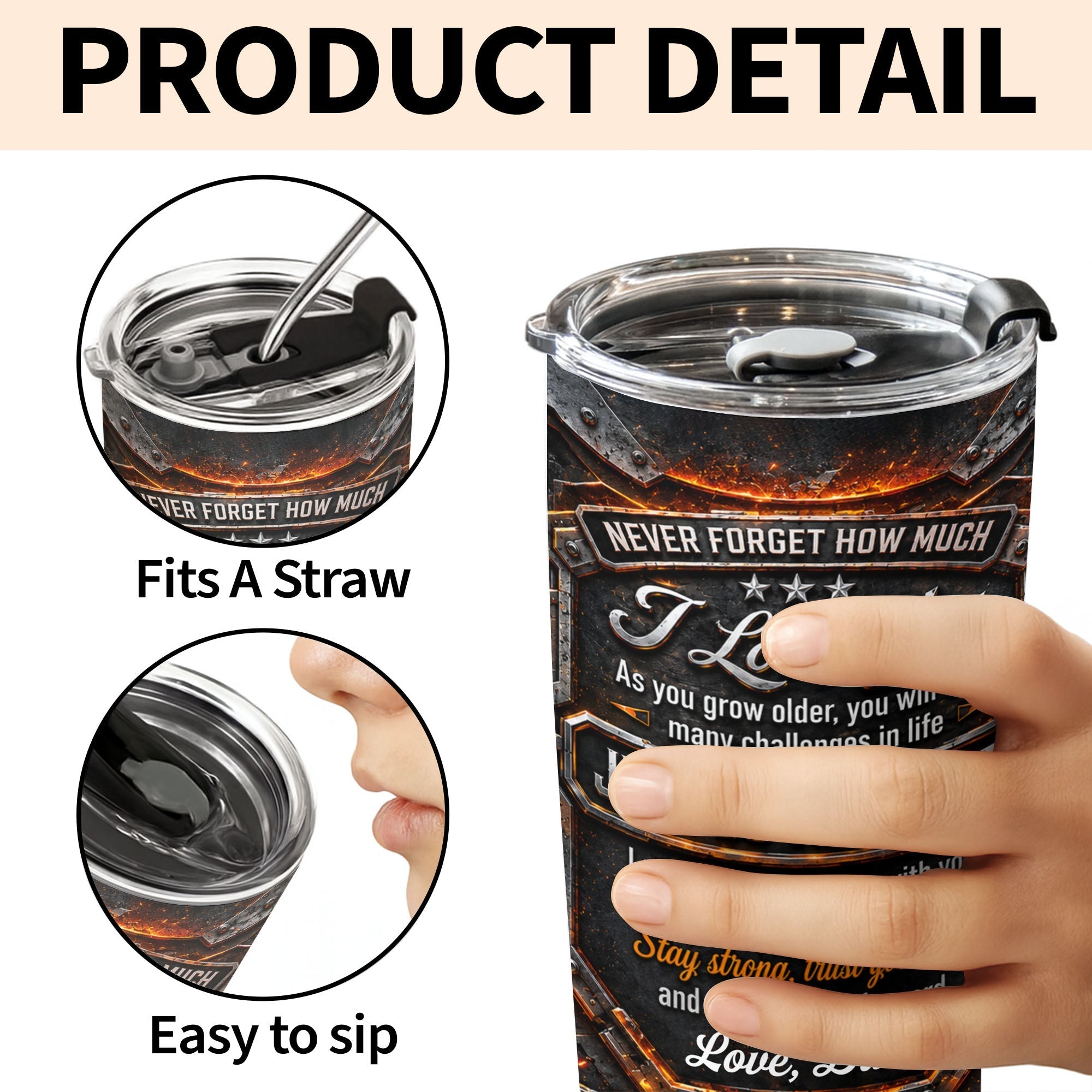 Personalized 20oz Stainless Steel Tumbler for Son Love Note Gift