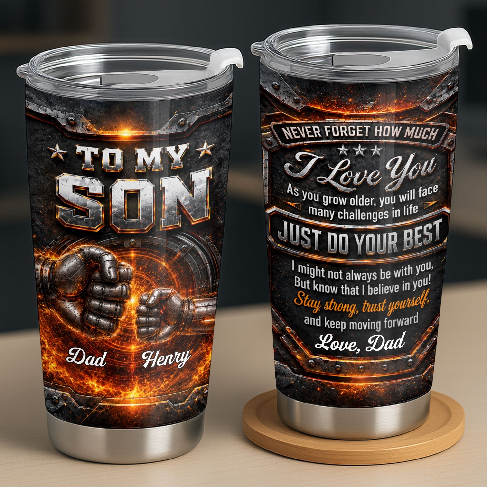 Personalized 20oz Stainless Steel Tumbler for Son Love Note Gift