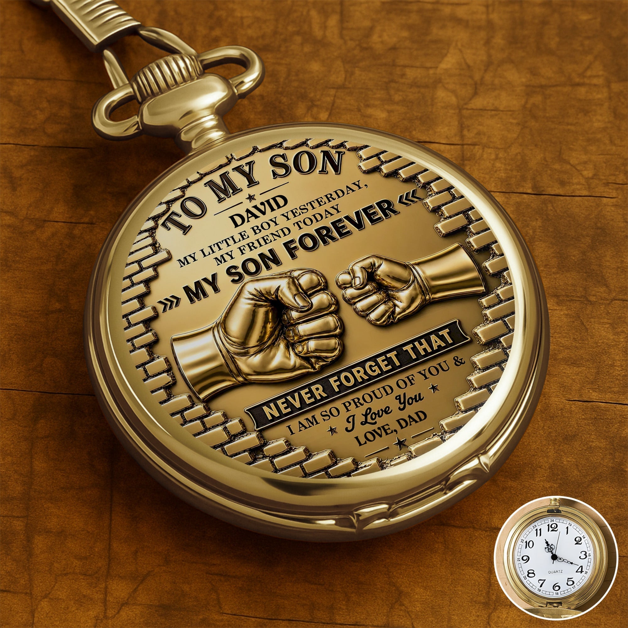 Personalized Gold Pocket Watch Custom Name Gift for Son