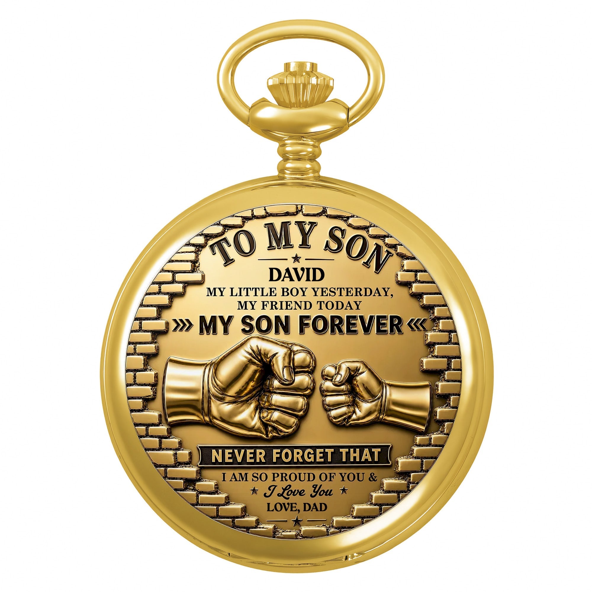 Personalized Gold Pocket Watch Custom Name Gift for Son