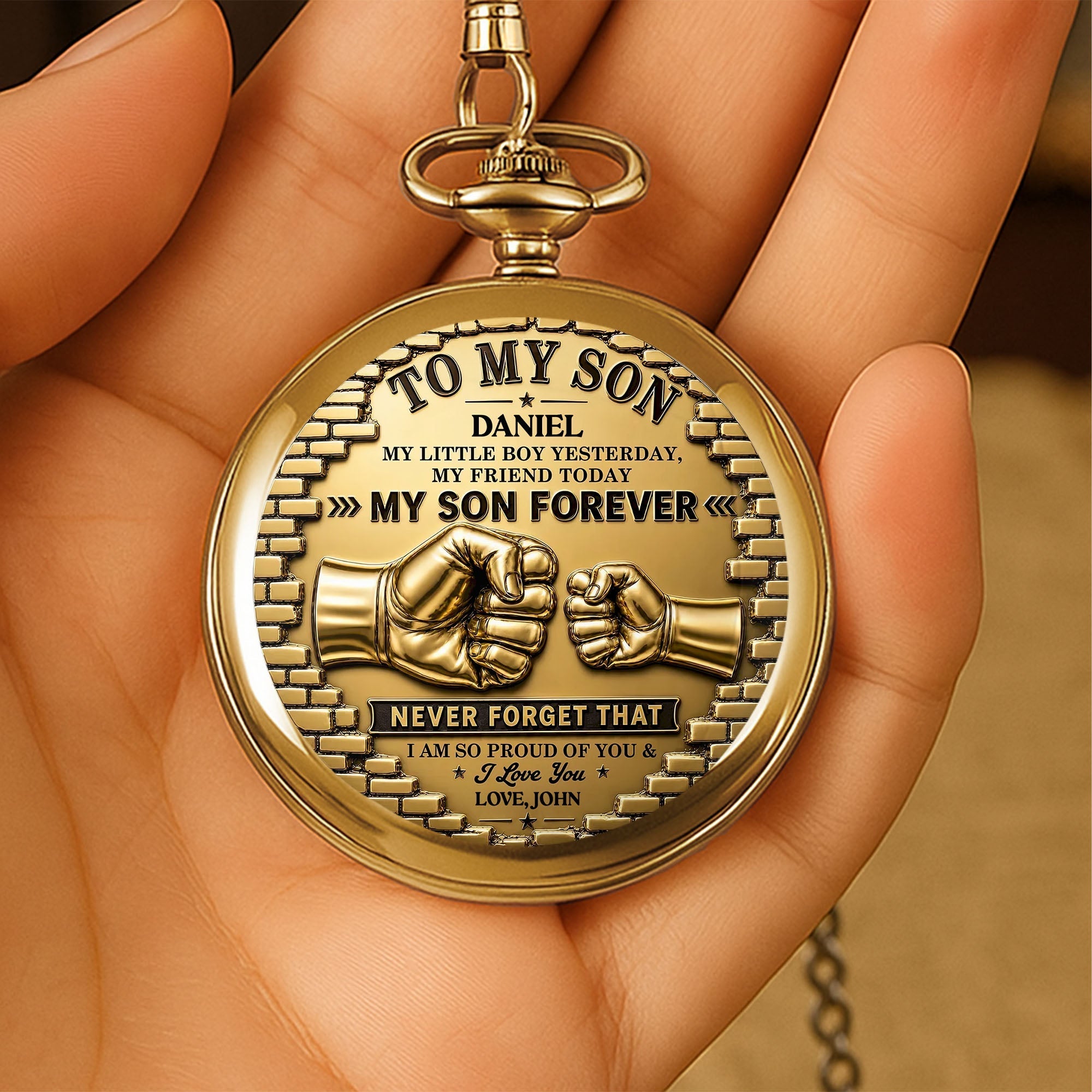 Personalized Gold Pocket Watch Custom Name Gift for Son