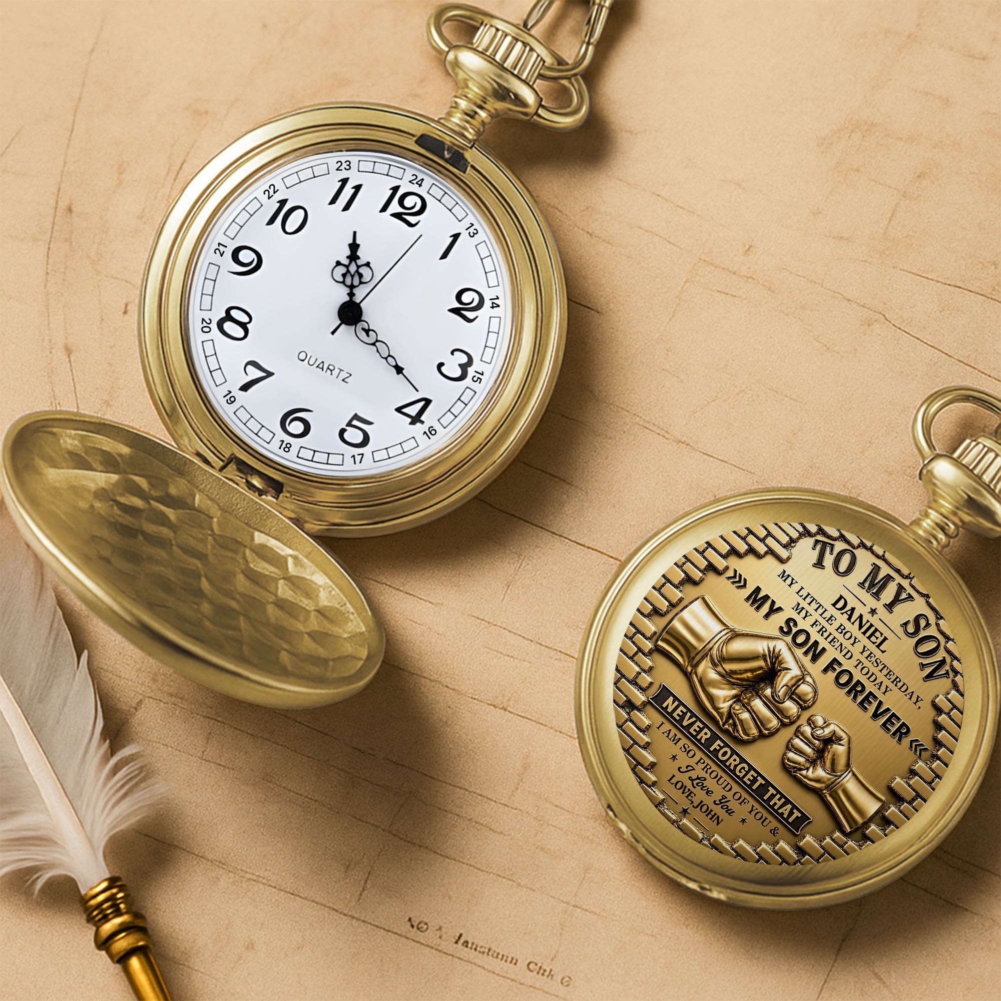 Personalized Gold Pocket Watch Custom Name Gift for Son