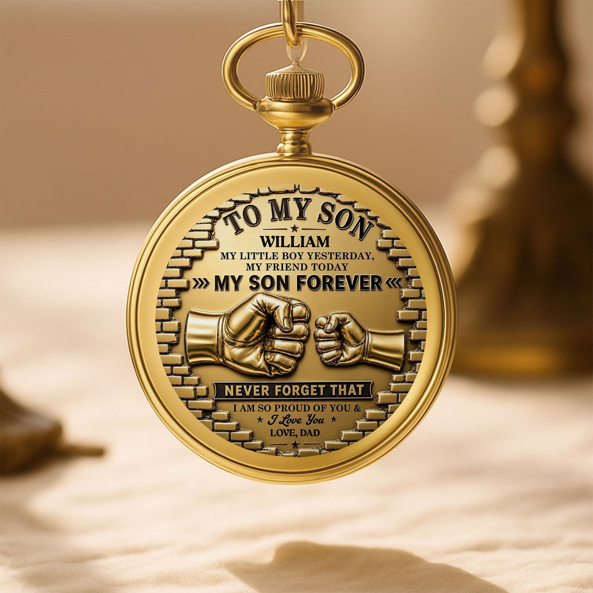 Personalized Gold Pocket Watch Custom Name Gift for Son