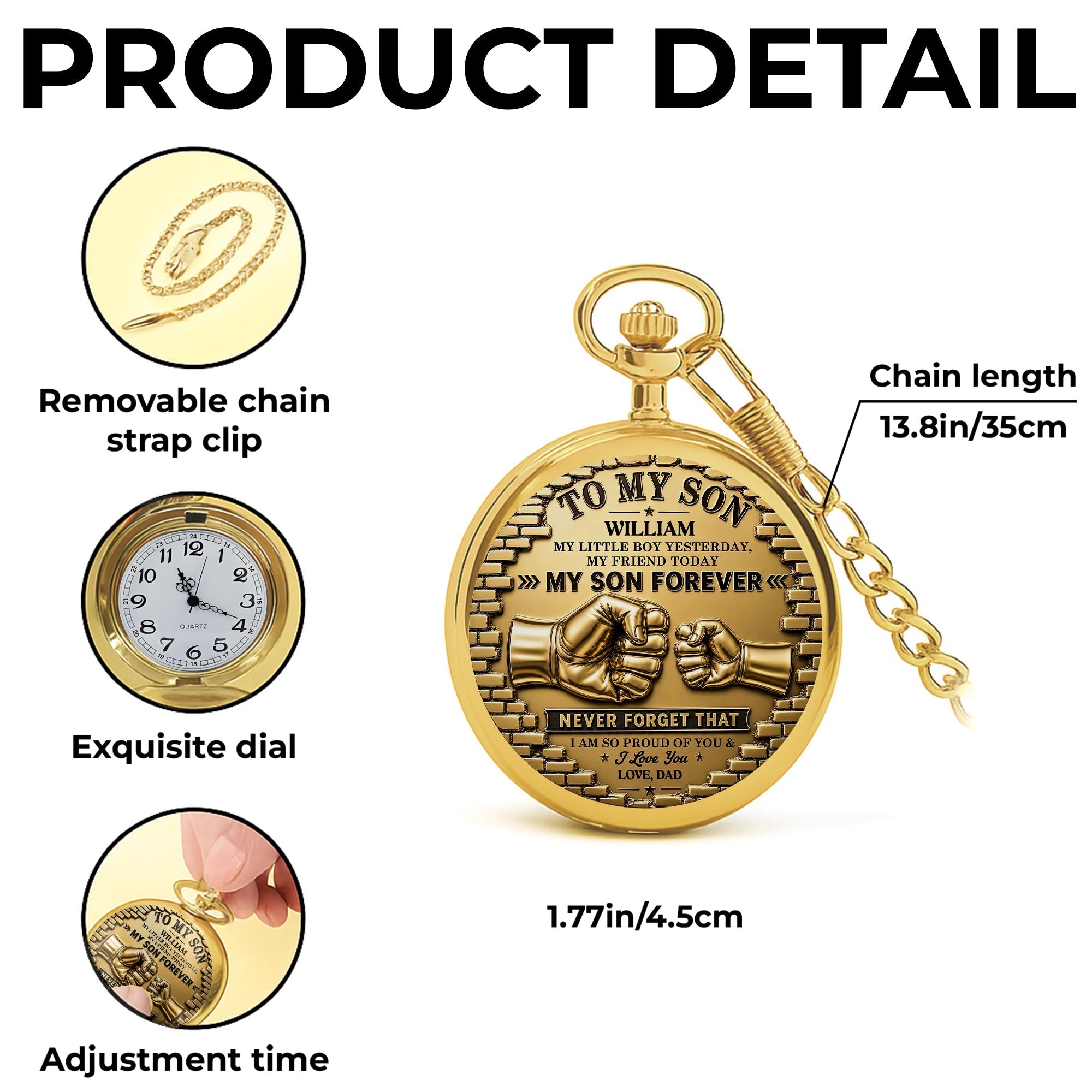 Personalized Gold Pocket Watch Custom Name Gift for Son