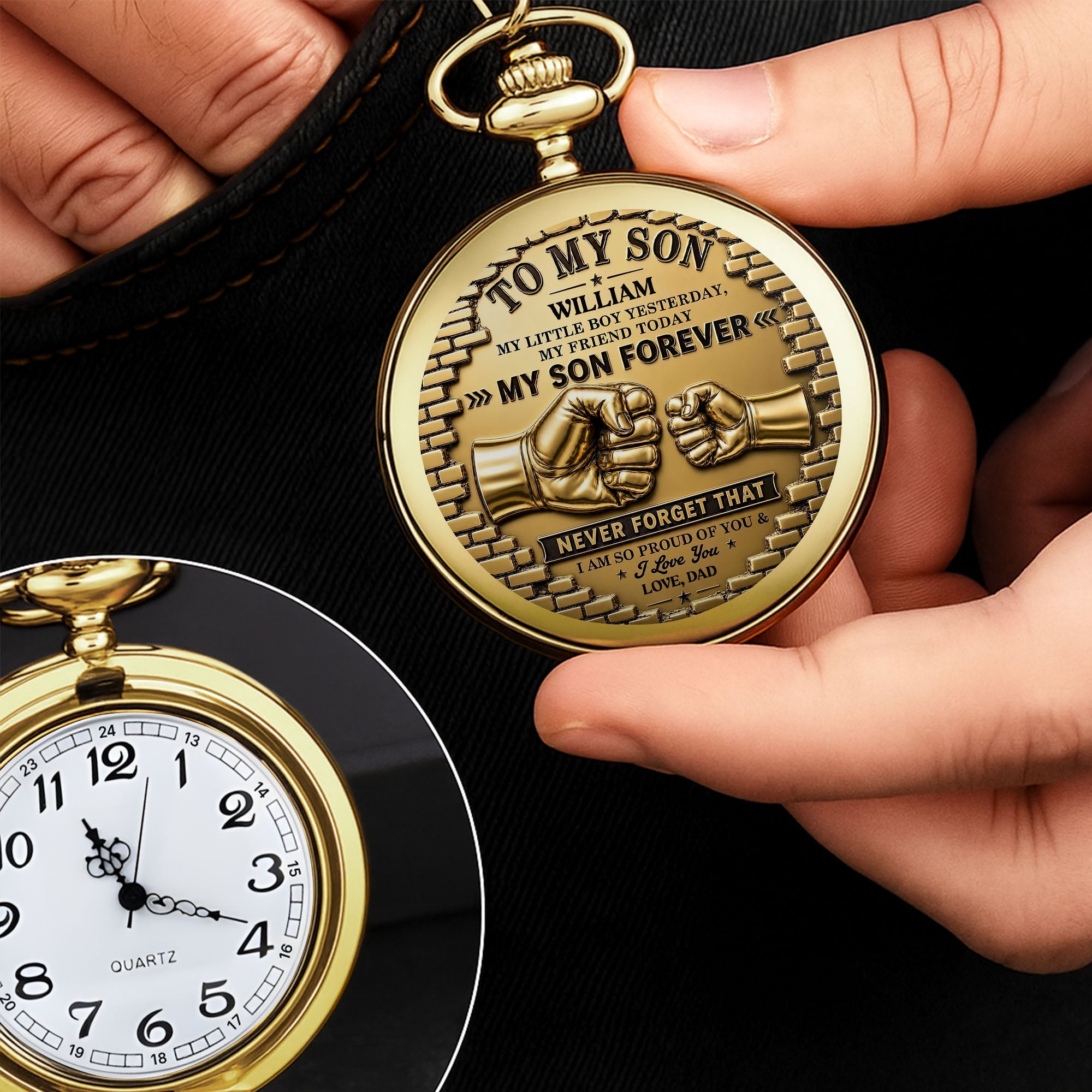 Personalized Gold Pocket Watch Custom Name Gift for Son