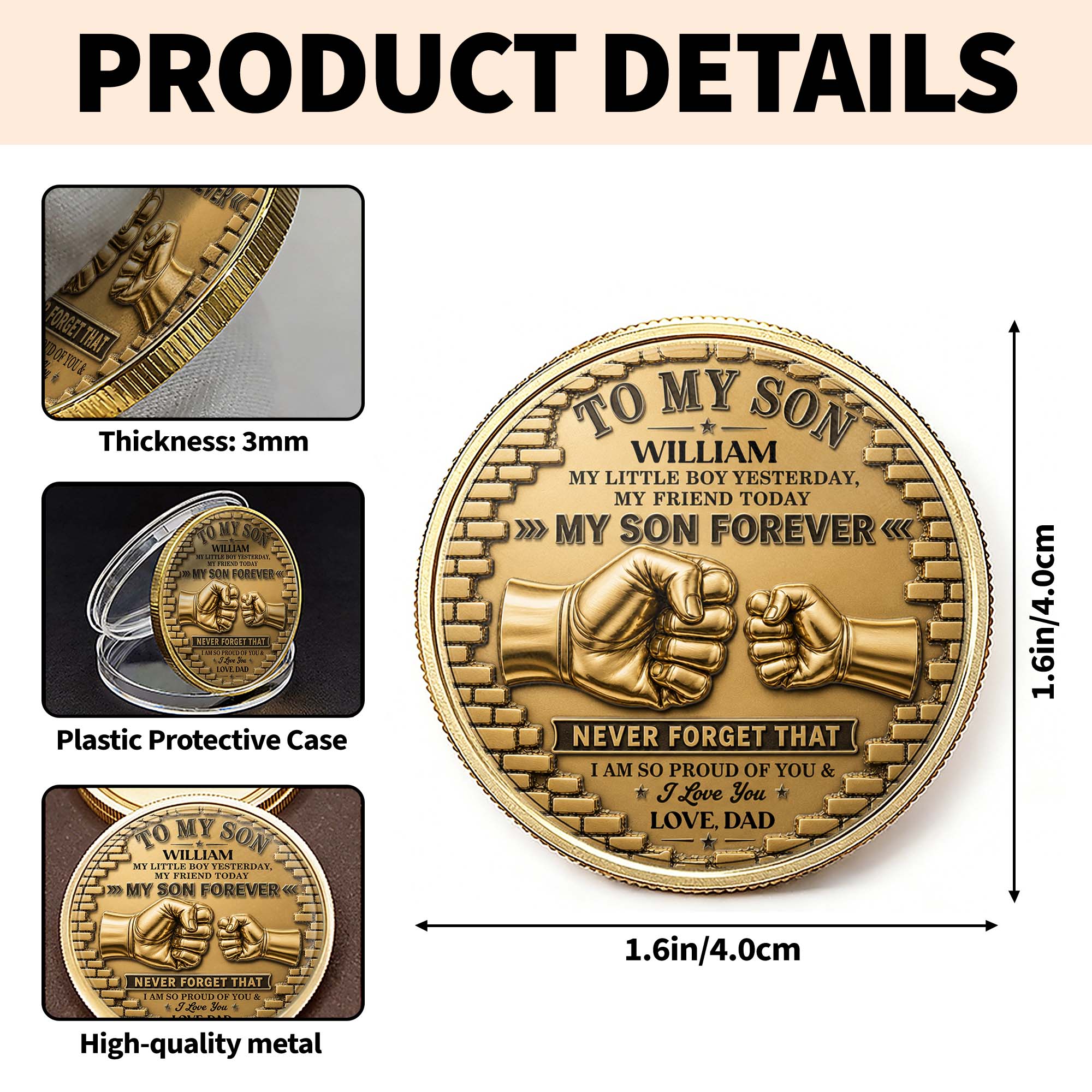 Personalized Commemorative Coin for Son Custom Photo Gift