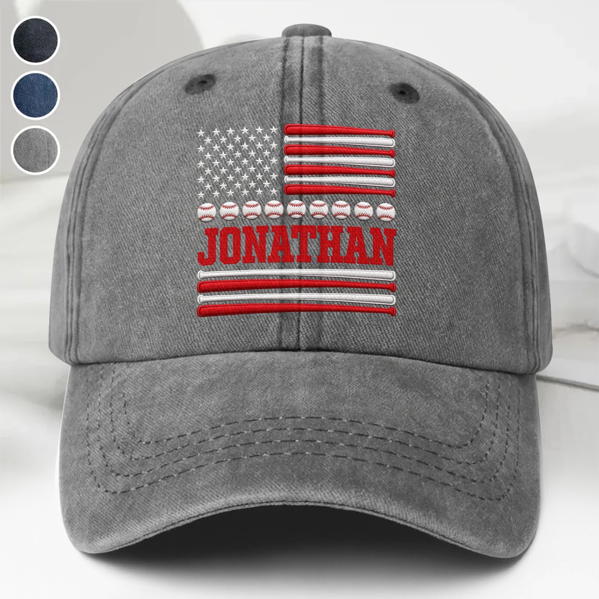 Personalized Washed Denim Cap Custom Name USA Flag Gift for Dad