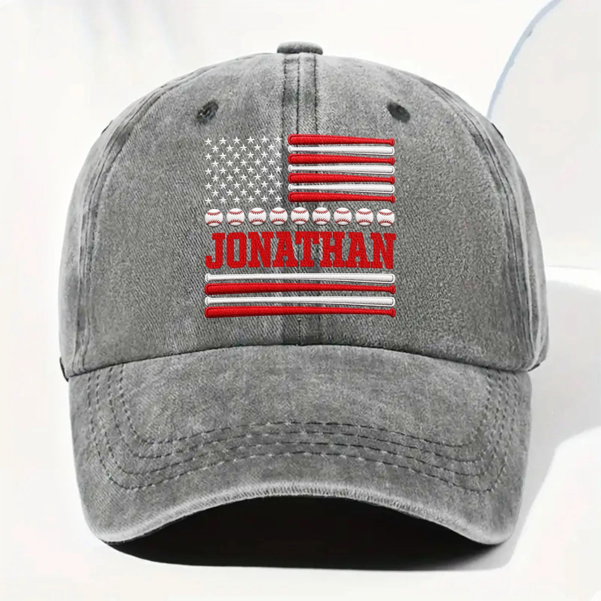 Personalized Washed Denim Cap Custom Name USA Flag Gift for Dad