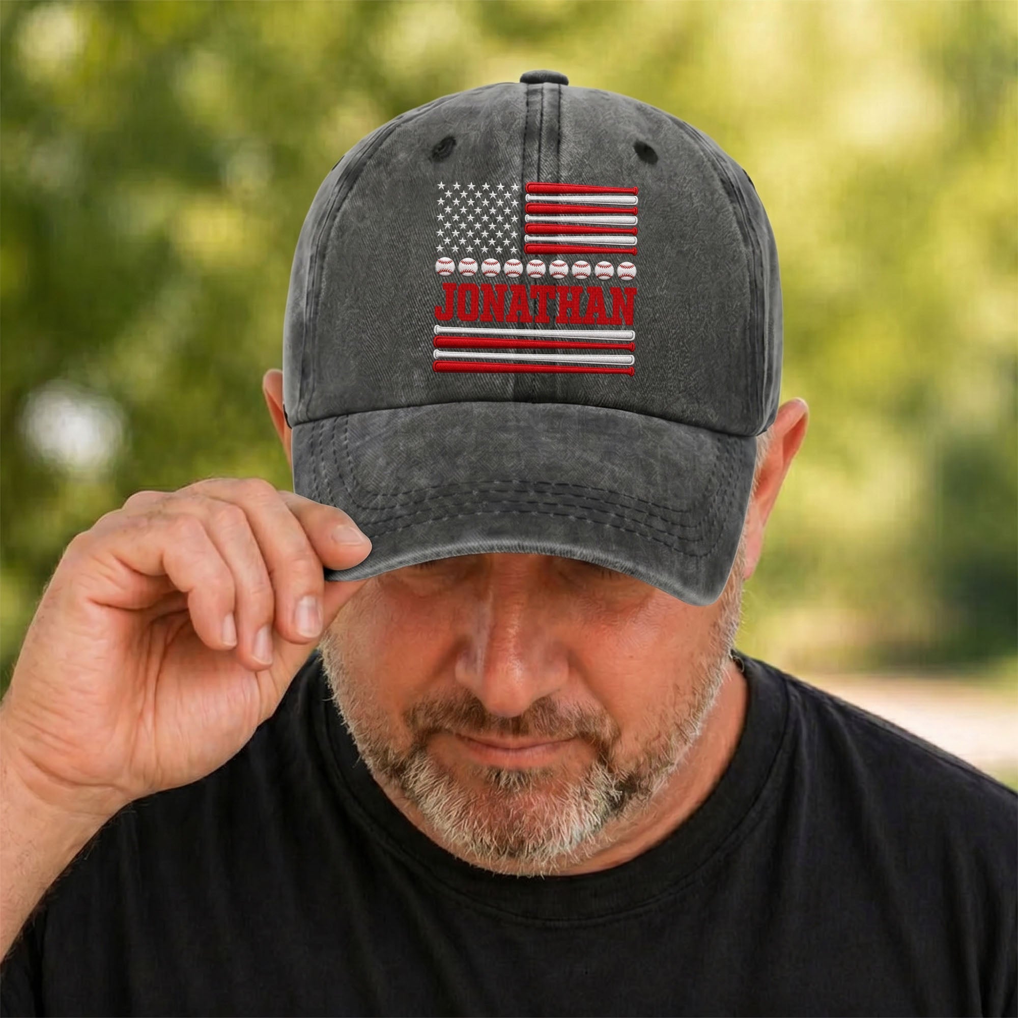 Personalized Washed Denim Cap Custom Name USA Flag Gift for Dad