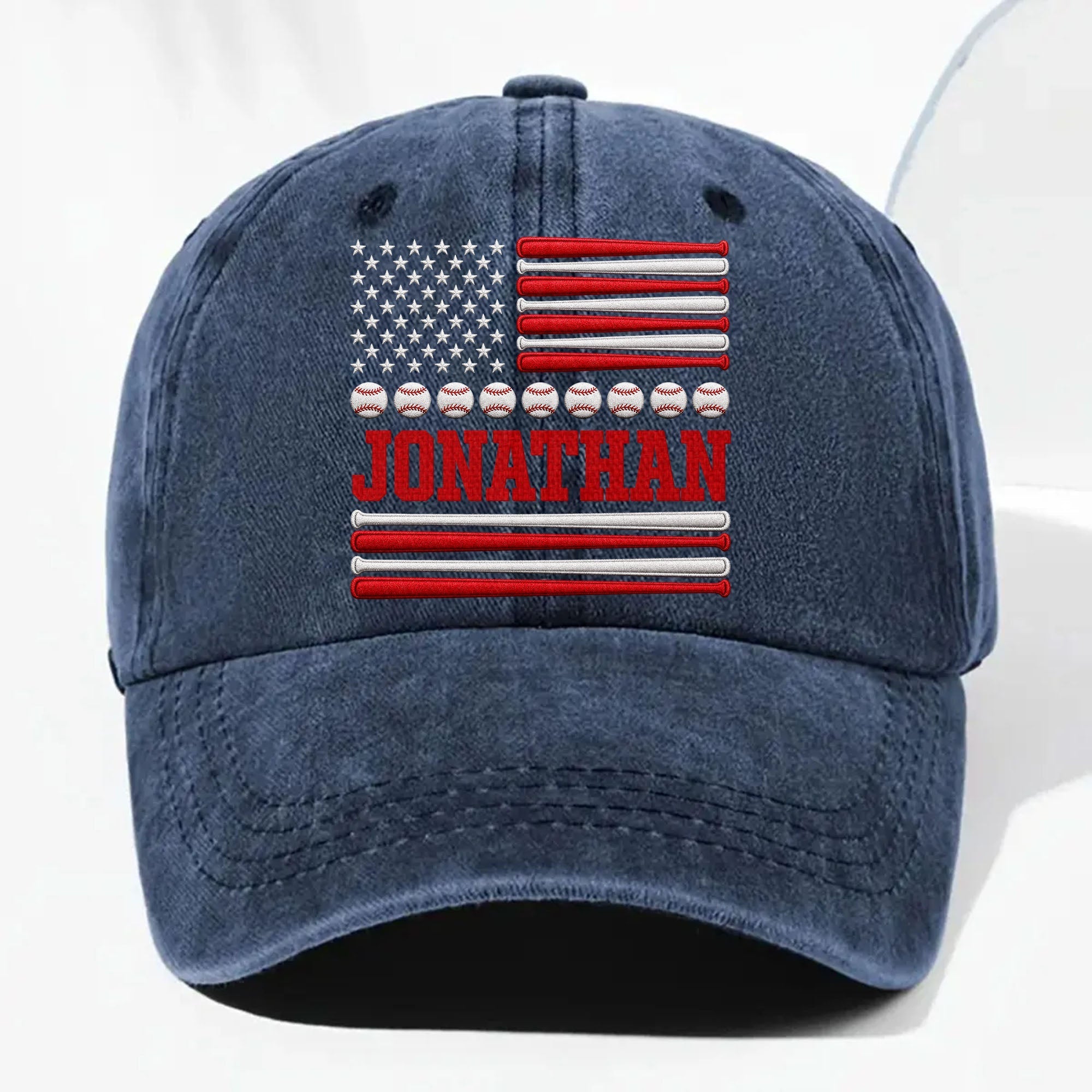 Personalized Washed Denim Cap Custom Name USA Flag Gift for Dad