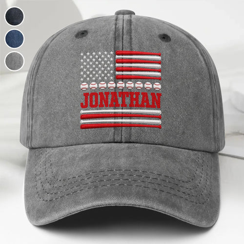 Personalized Washed Denim Cap Custom Name USA Flag Gift for Dad