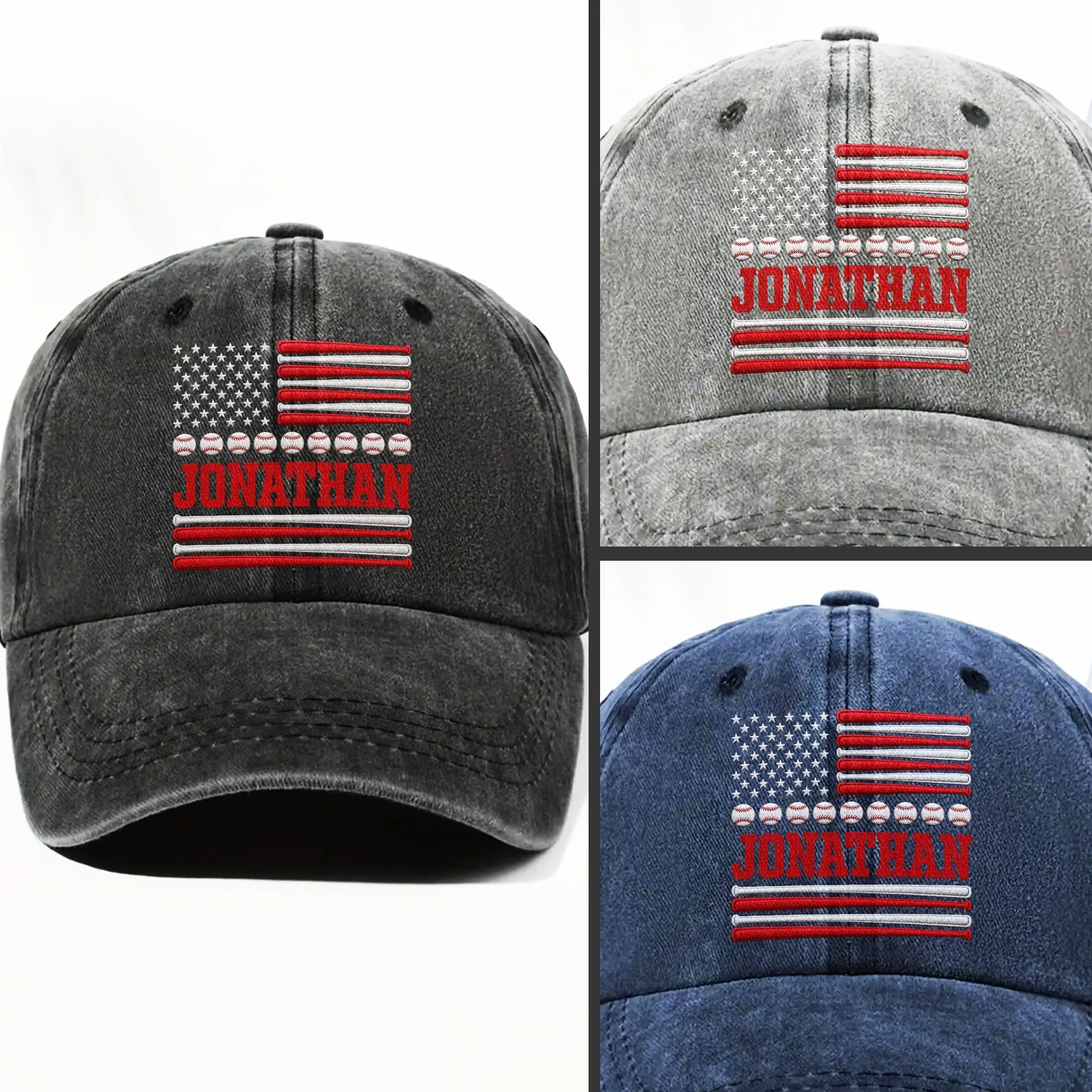 Personalized Washed Denim Cap Custom Name USA Flag Gift for Dad