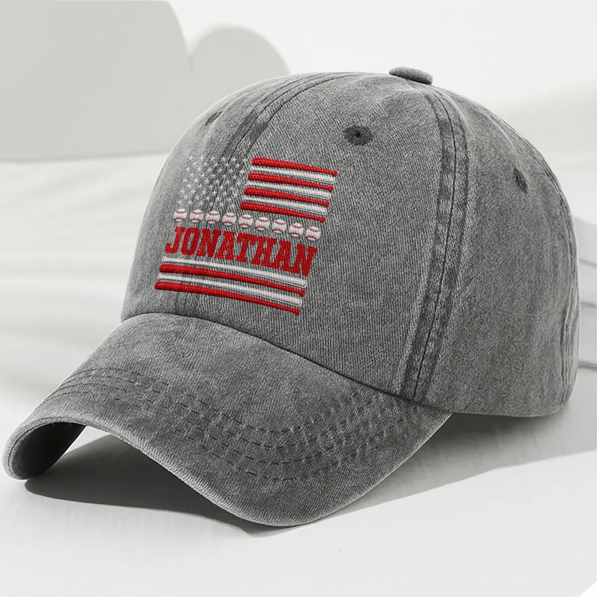 Personalized Washed Denim Cap Custom Name USA Flag Gift for Dad