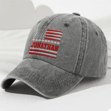 Load image into Gallery viewer, Personalized Washed Denim Cap Custom Name USA Flag Gift for Dad
