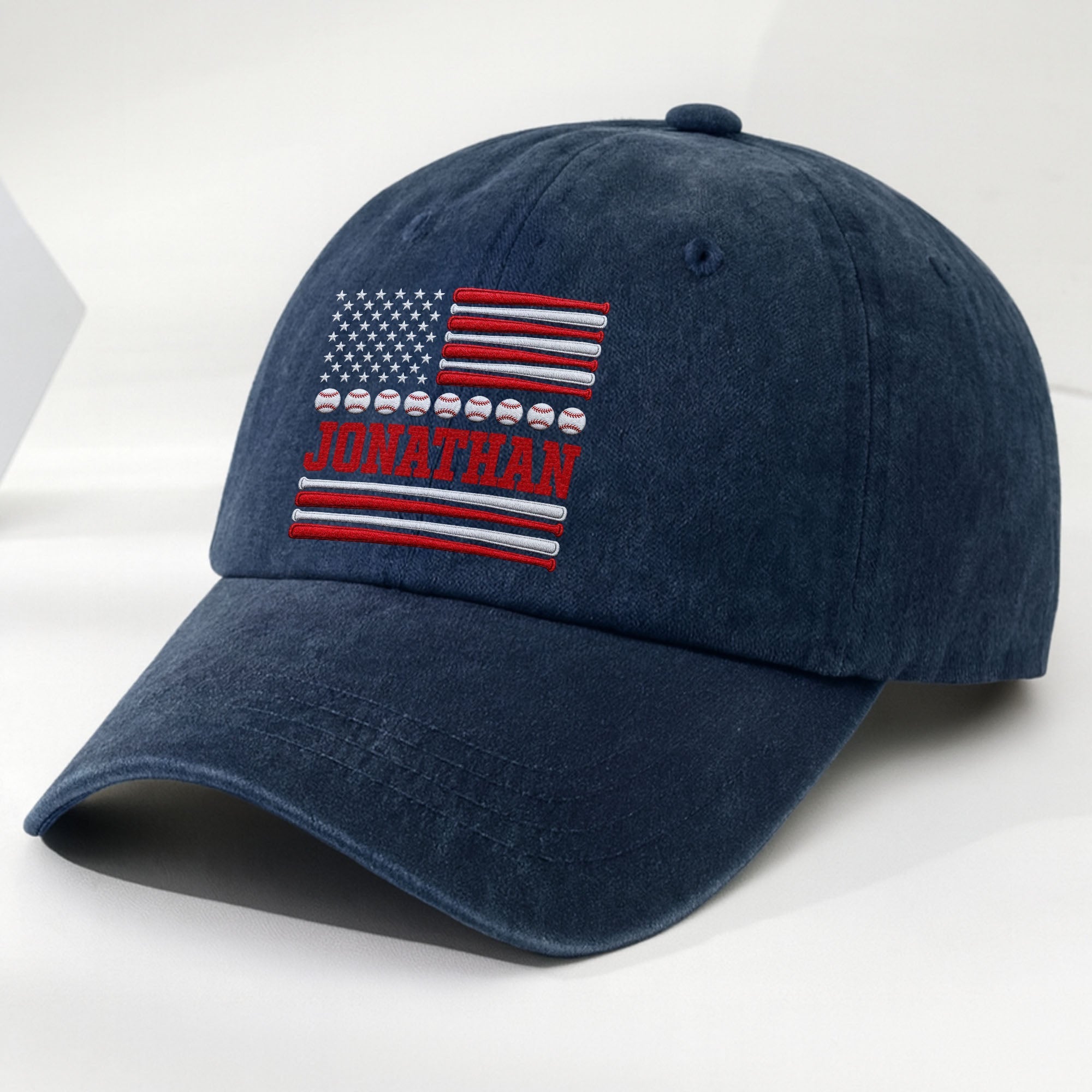 Personalized Washed Denim Cap Custom Name USA Flag Gift for Dad