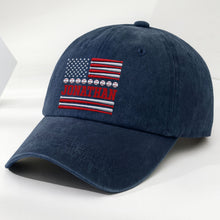 Load image into Gallery viewer, Personalized Washed Denim Cap Custom Name USA Flag Gift for Dad
