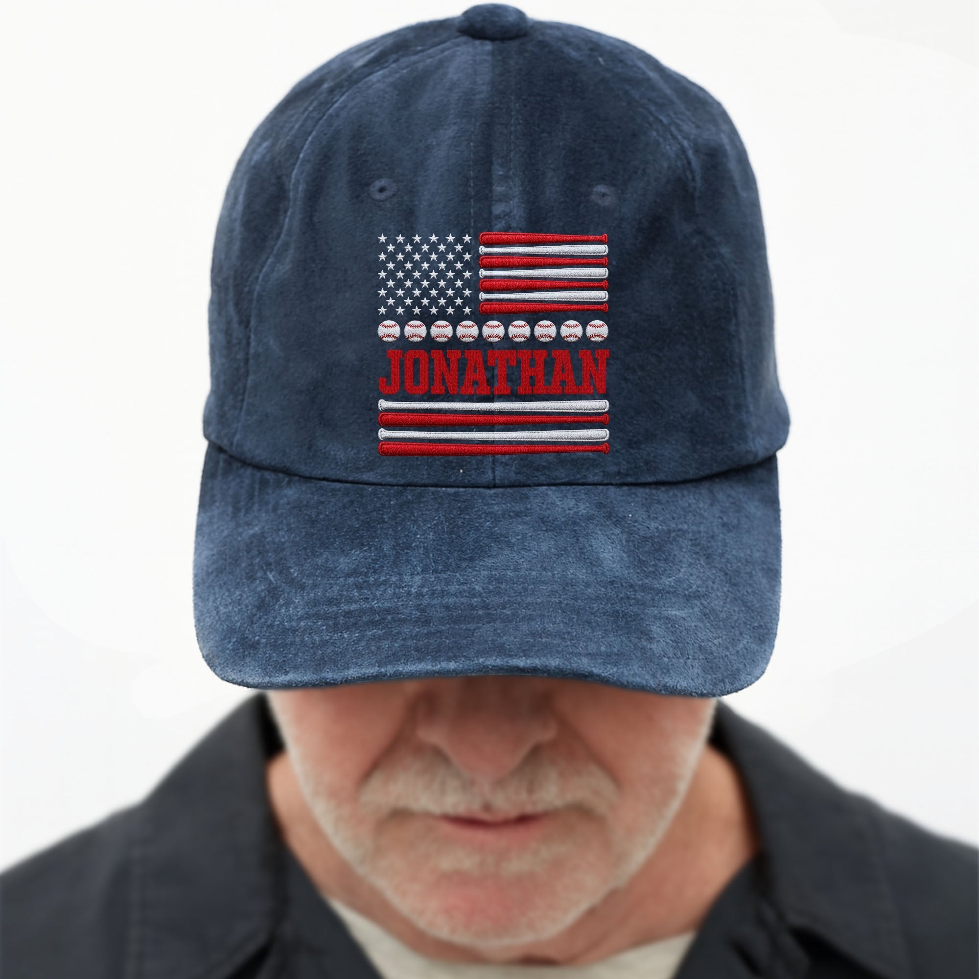 Personalized Washed Denim Cap Custom Name USA Flag Gift for Dad