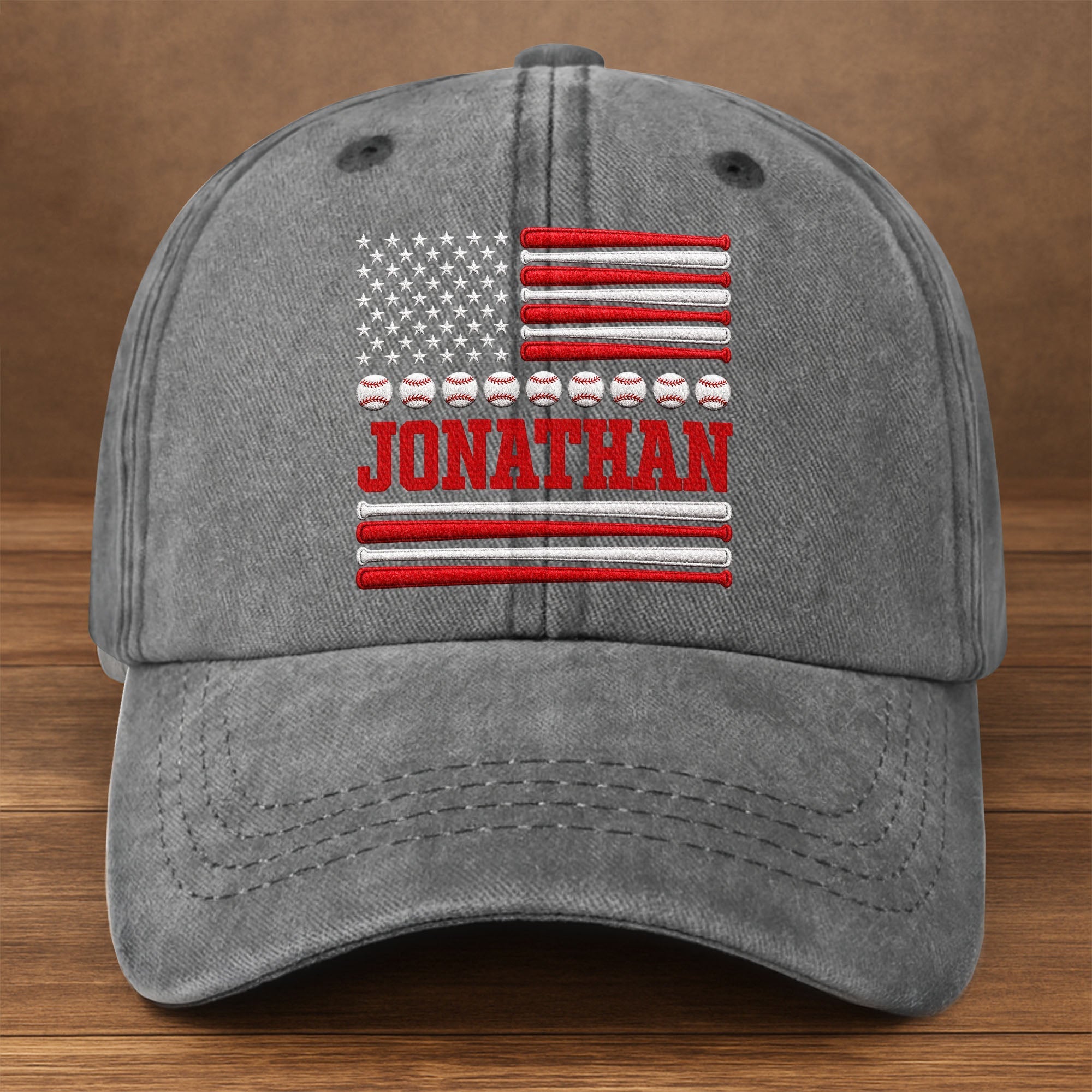 Personalized Washed Denim Cap Custom Name USA Flag Gift for Dad