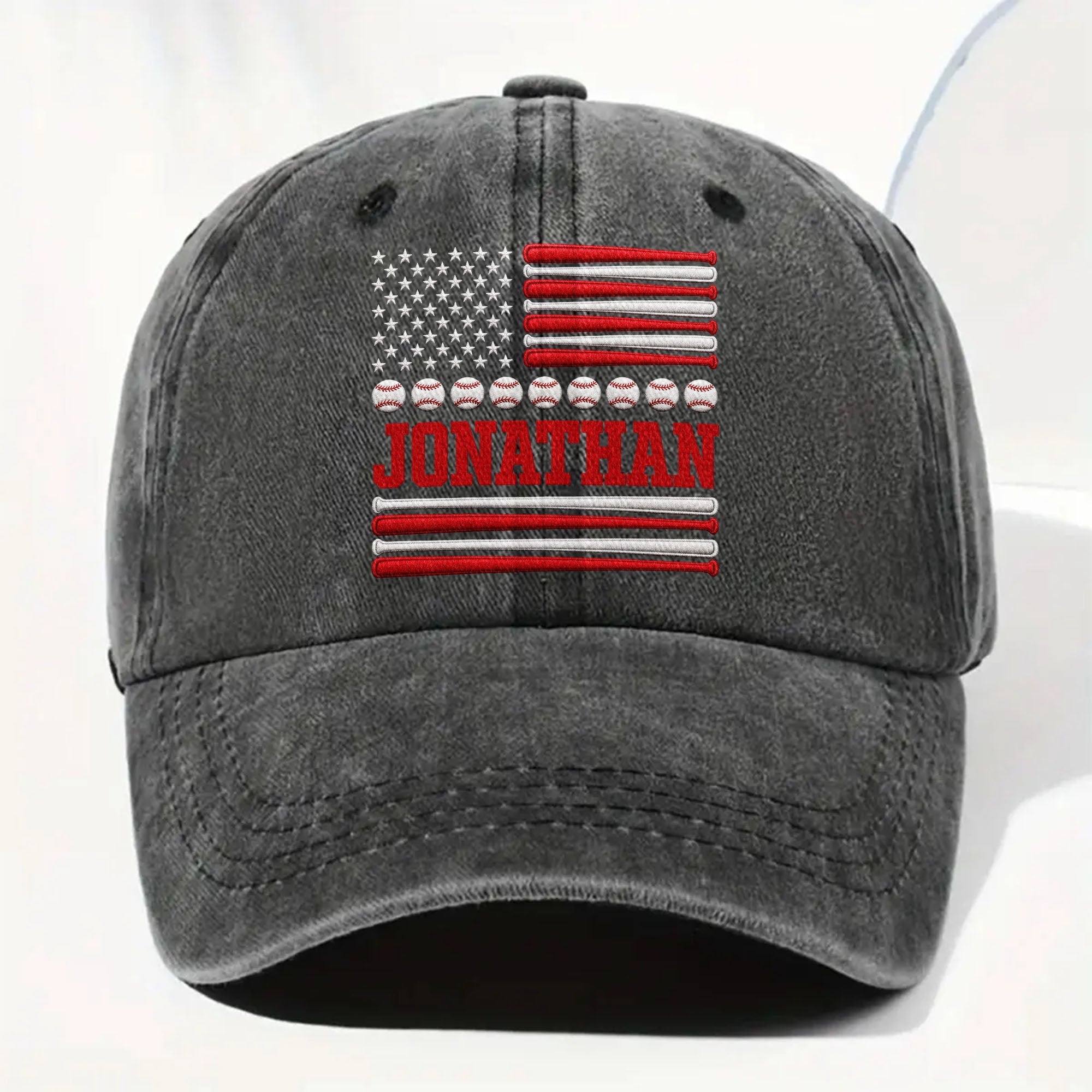 Personalized Washed Denim Cap Custom Name USA Flag Gift for Dad