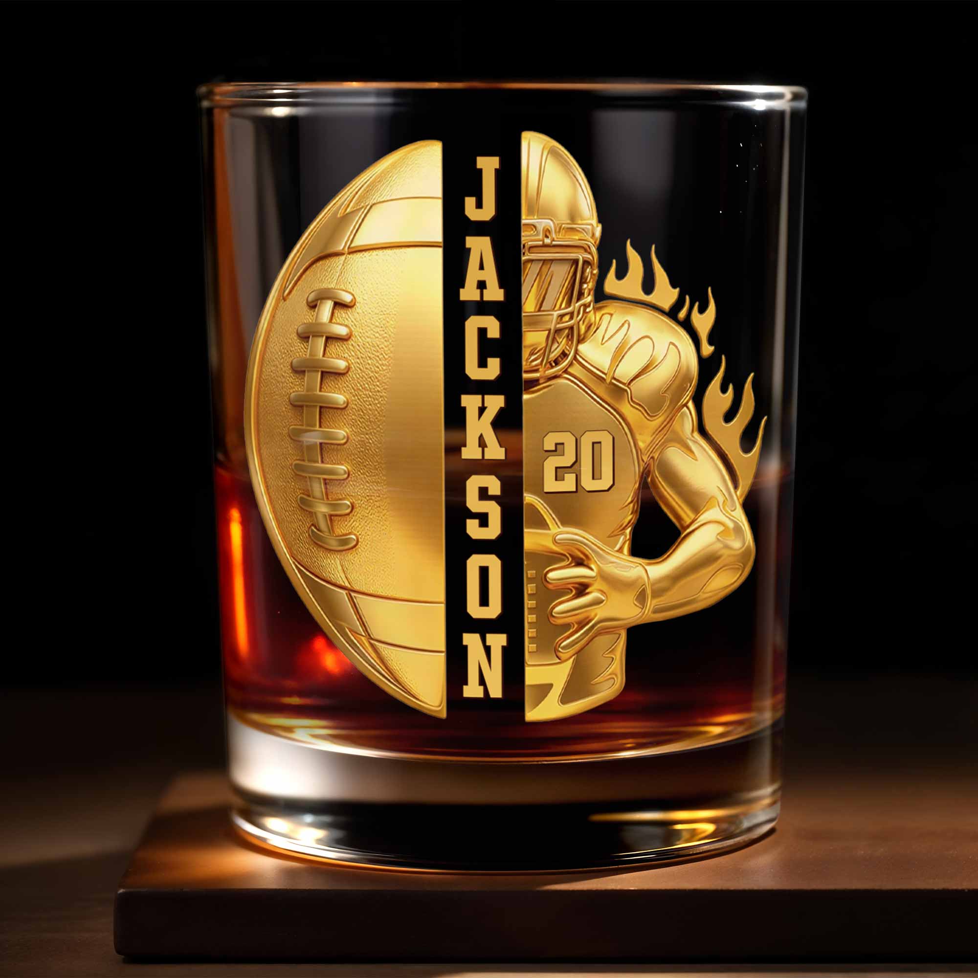 Personalized Custom Whiskey Glass 3D Football Player Gift for Dad