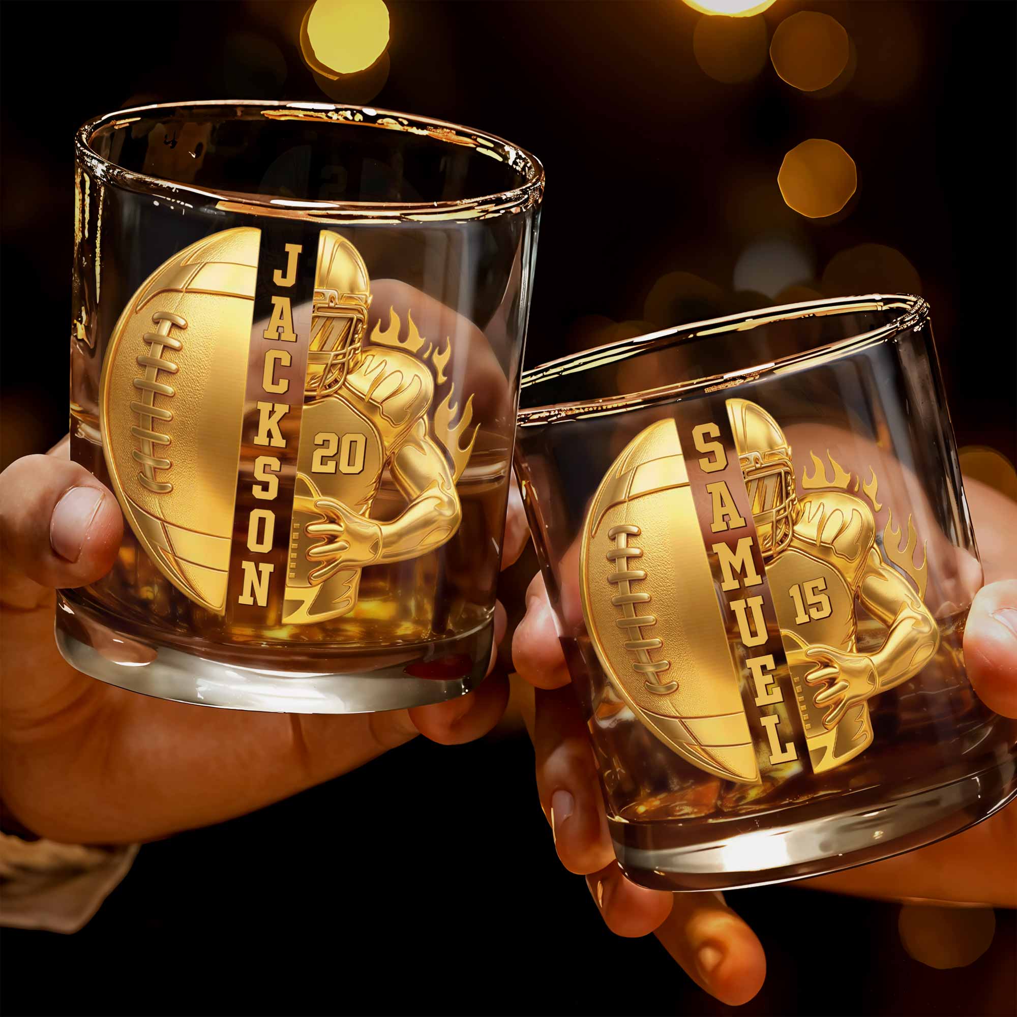 Personalized Custom Whiskey Glass 3D Football Player Gift for Dad