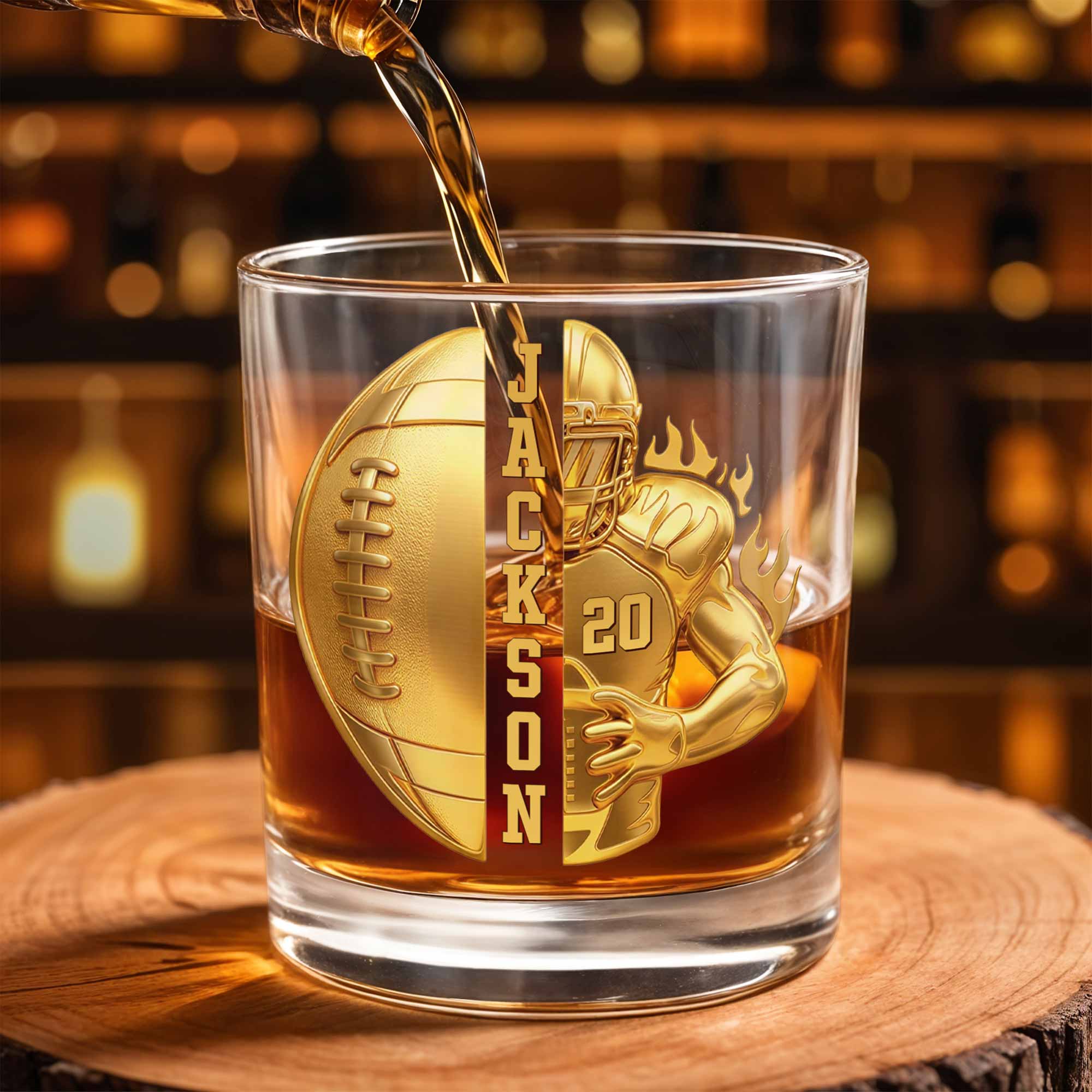 Personalized Custom Whiskey Glass 3D Football Player Gift for Dad