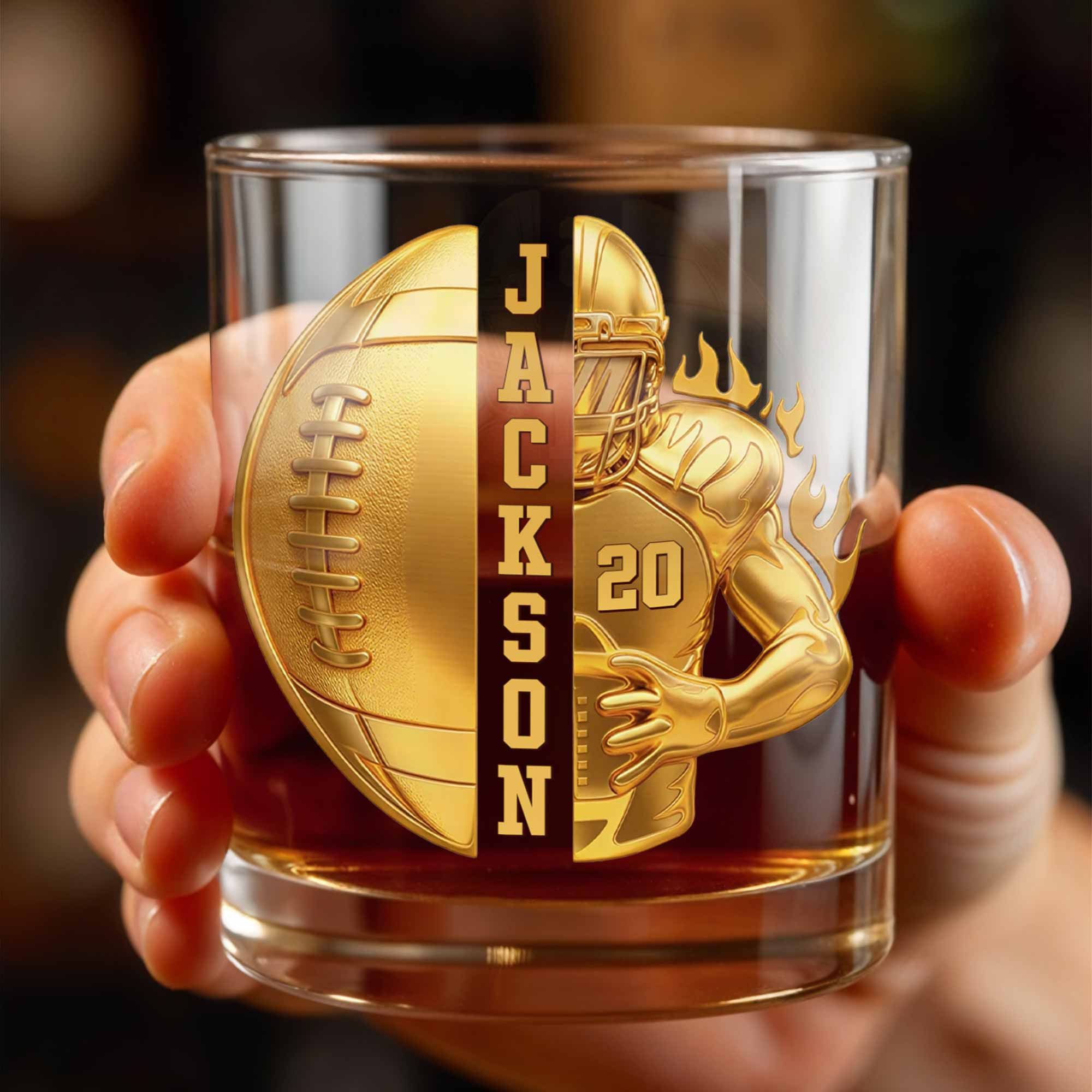 Personalized Custom Whiskey Glass 3D Football Player Gift for Dad