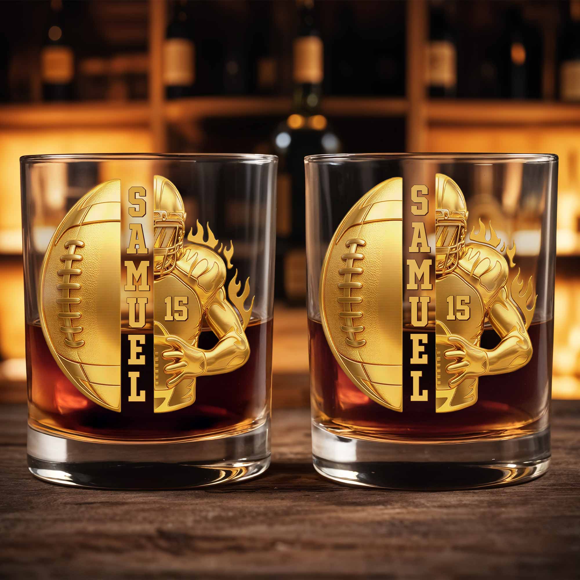 Personalized Custom Whiskey Glass 3D Football Player Gift for Dad