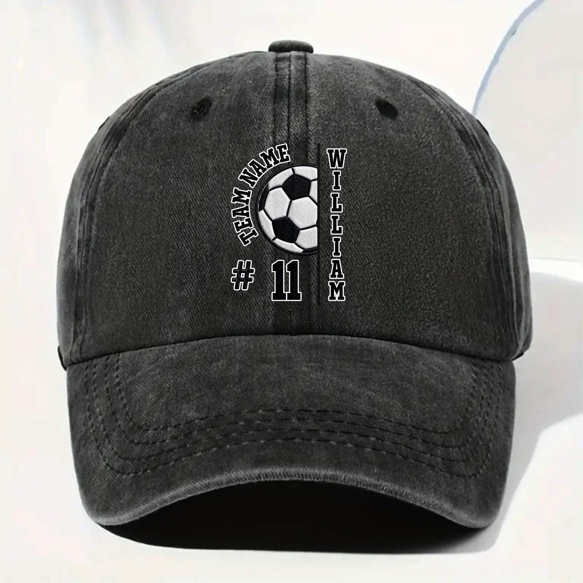 Personalized Washed Denim Cap Custom Name Soccer Gift