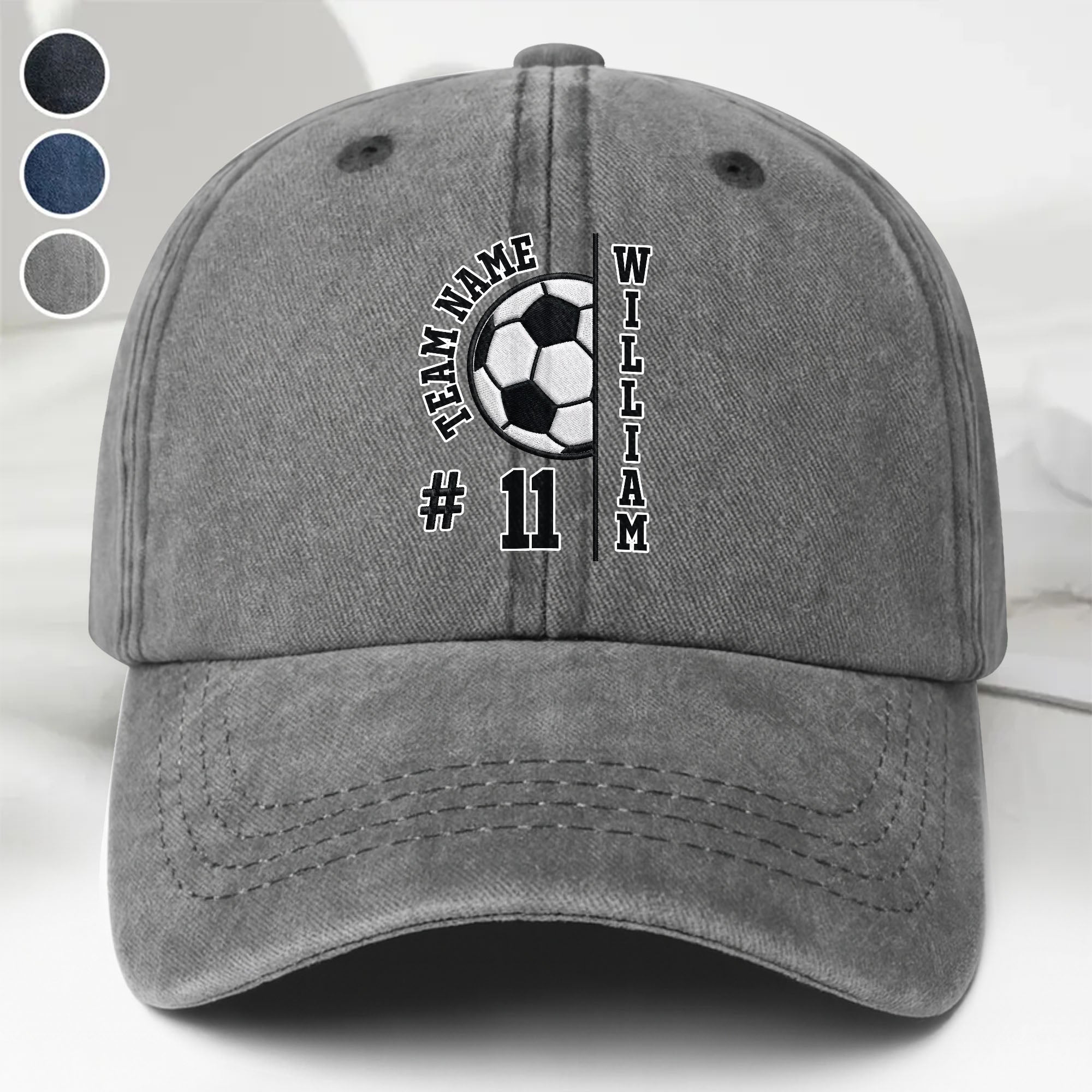 Personalized Washed Denim Cap Custom Name Soccer Gift