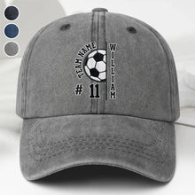 Load image into Gallery viewer, Personalized Washed Denim Cap Custom Name Soccer Gift
