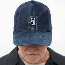 Load image into Gallery viewer, Personalized Washed Denim Cap Custom Name Soccer Gift
