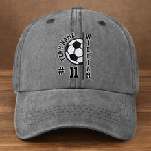Load image into Gallery viewer, Personalized Washed Denim Cap Custom Name Soccer Gift
