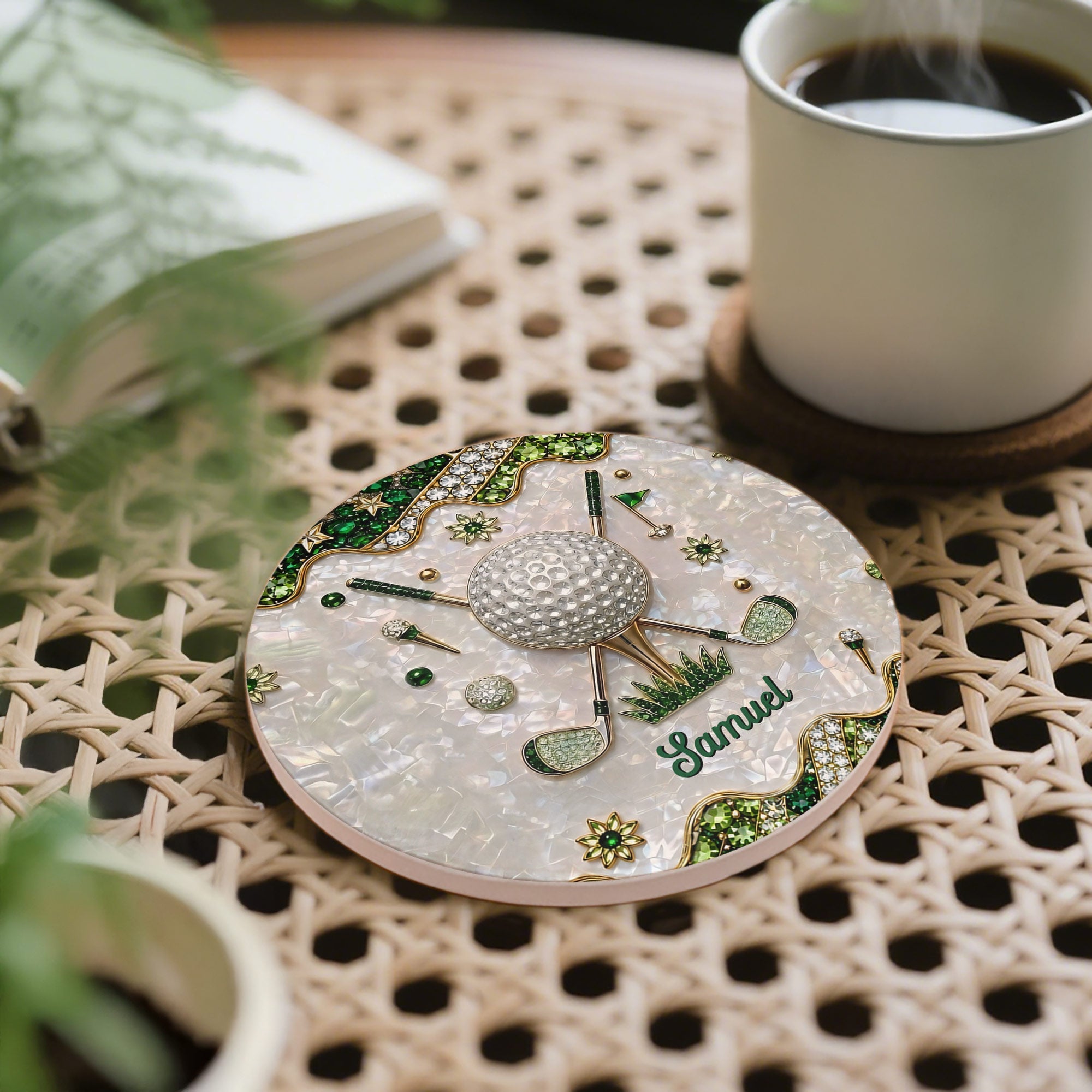 Personalized Golf Coaster Custom Name Ceramic Gift for Dad