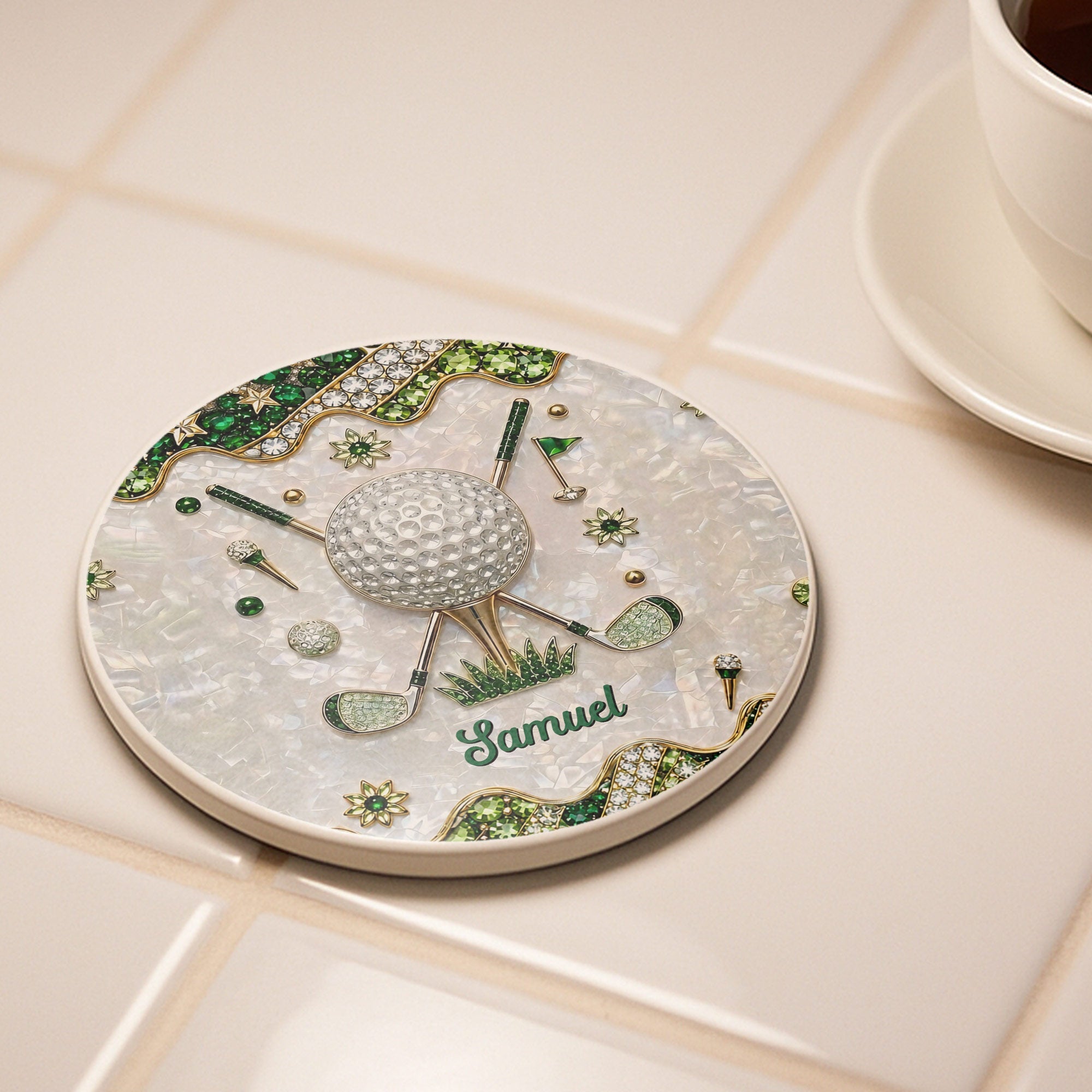 Personalized Golf Coaster Custom Name Ceramic Gift for Dad