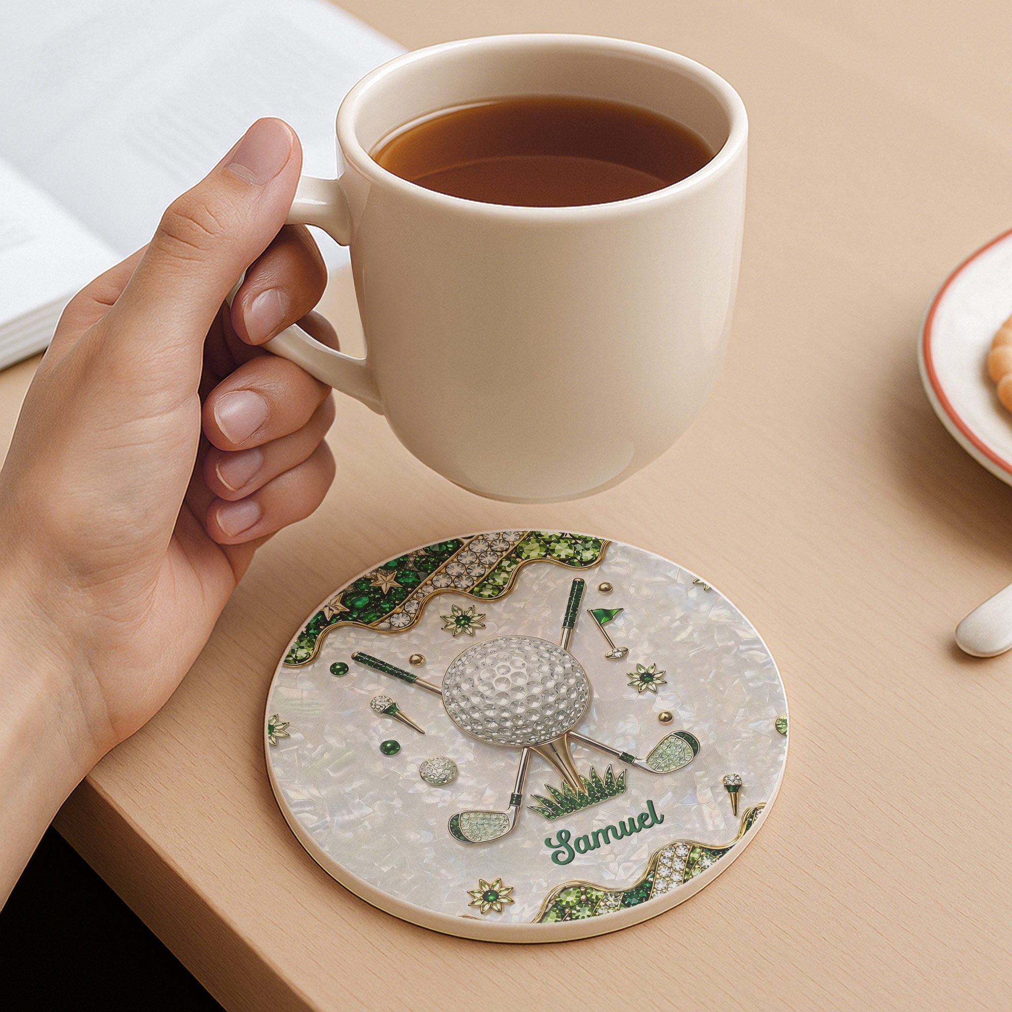 Personalized Golf Coaster Custom Name Ceramic Gift for Dad