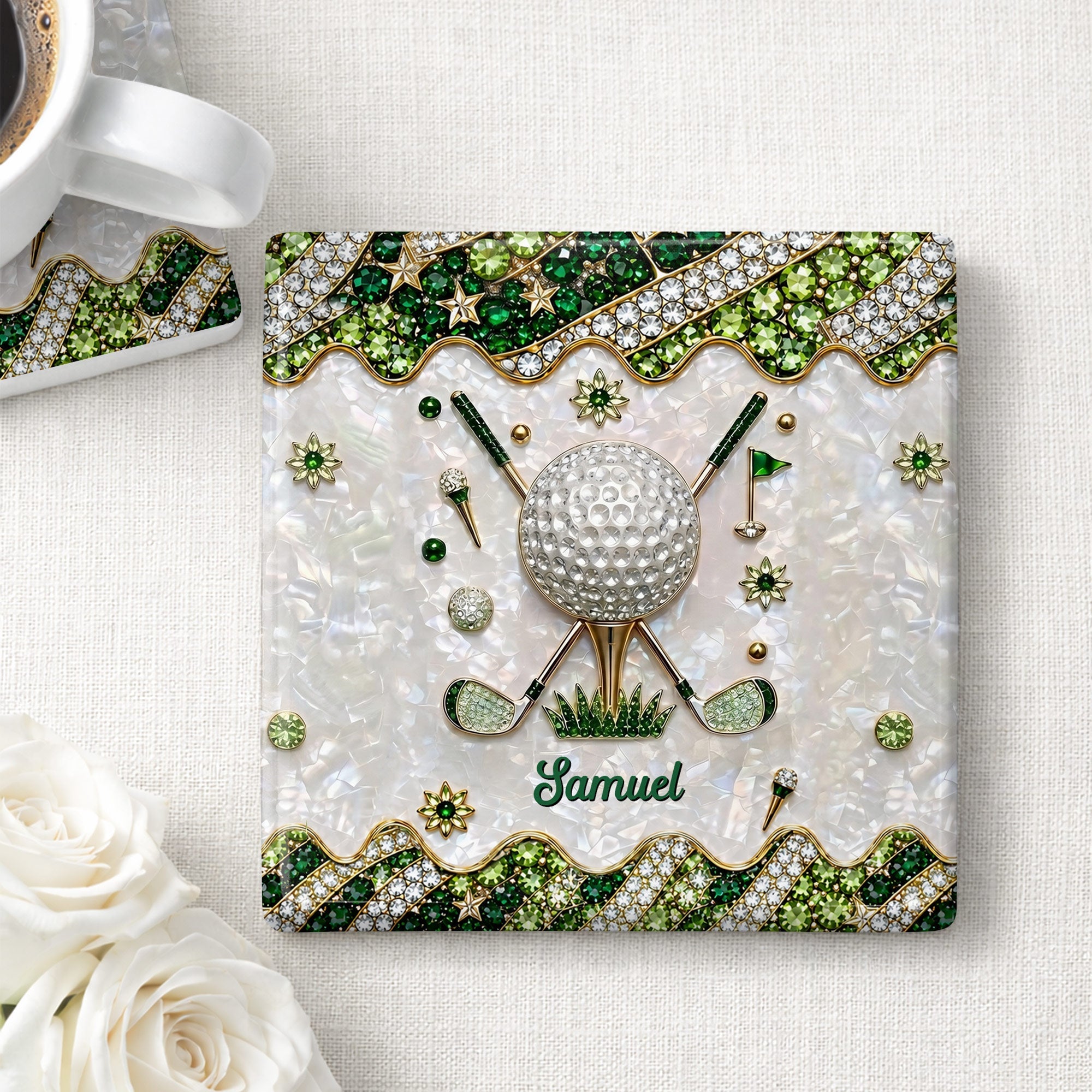 Personalized Golf Ball Coaster Custom Name Gift for Dad