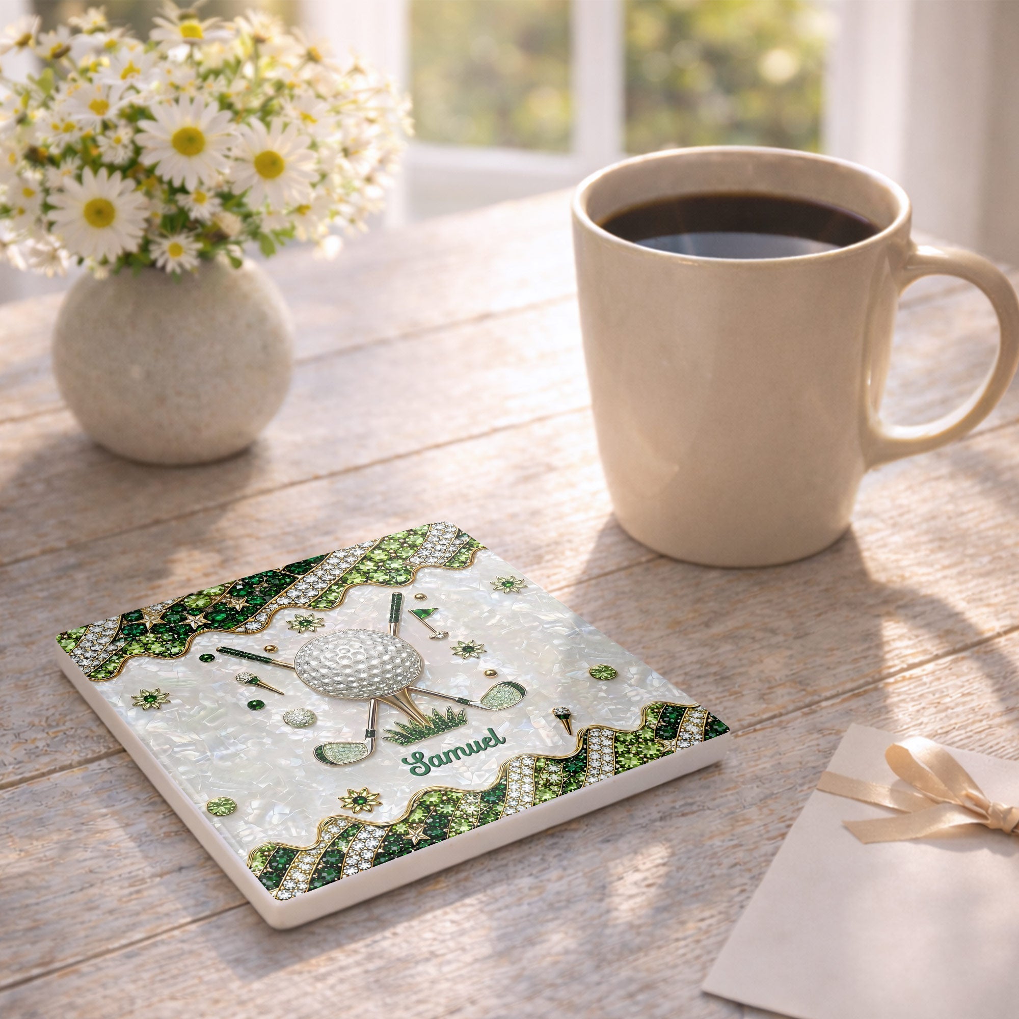 Personalized Golf Ball Coaster Custom Name Gift for Dad