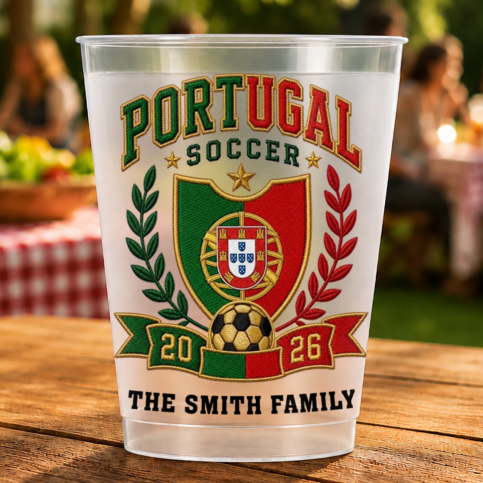 Personalized Frosted Cups with Soccer Crest for Family Events