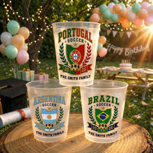 Load image into Gallery viewer, Personalized Frosted Cups with Soccer Crest for Family Events

