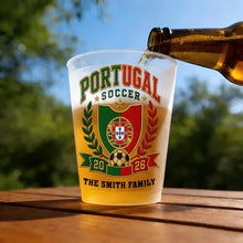 Load image into Gallery viewer, Personalized Frosted Cups with Soccer Crest for Family Events
