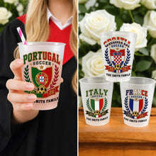 Load image into Gallery viewer, Personalized Frosted Cups with Soccer Crest for Family Events
