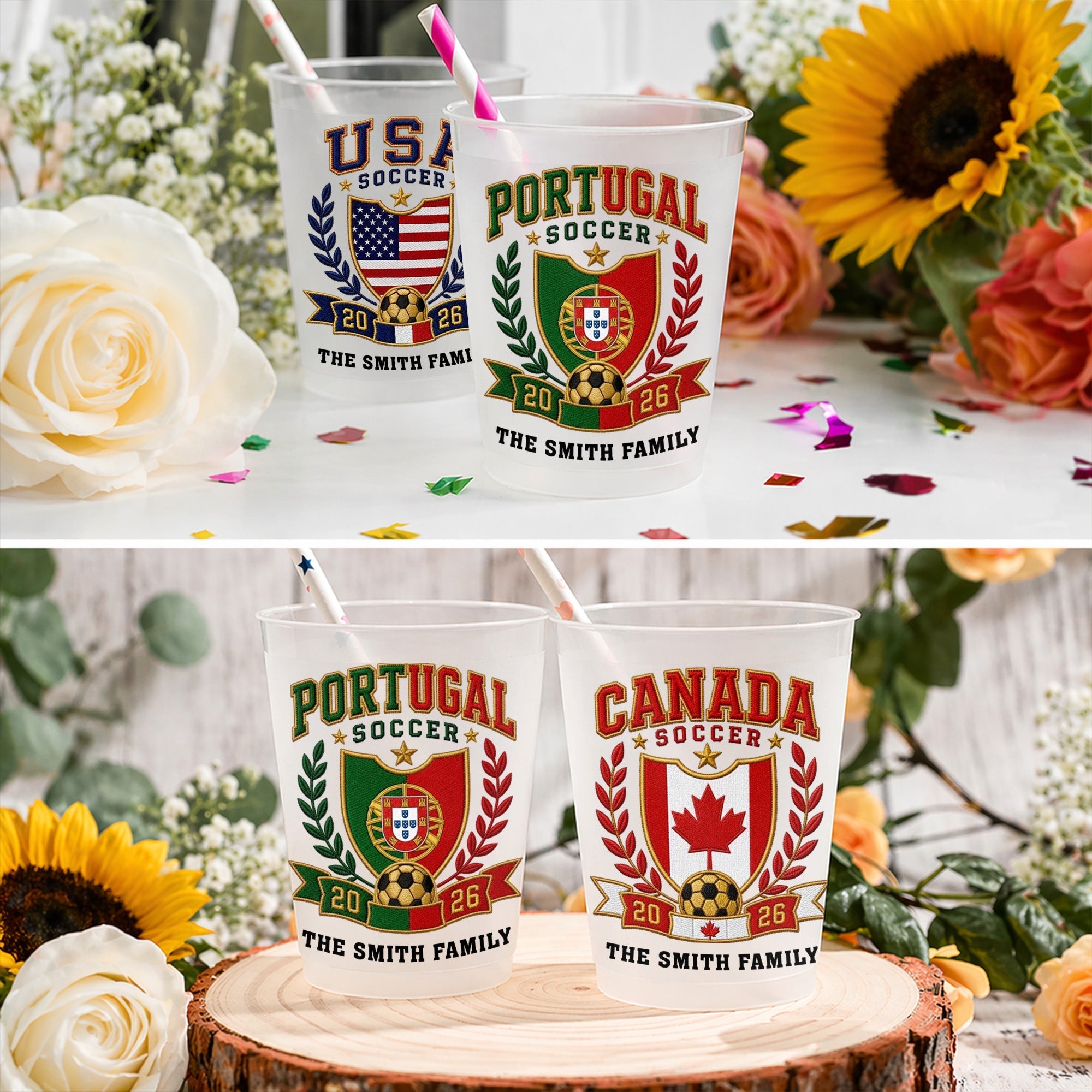 Personalized Frosted Cups with Soccer Crest for Family Events