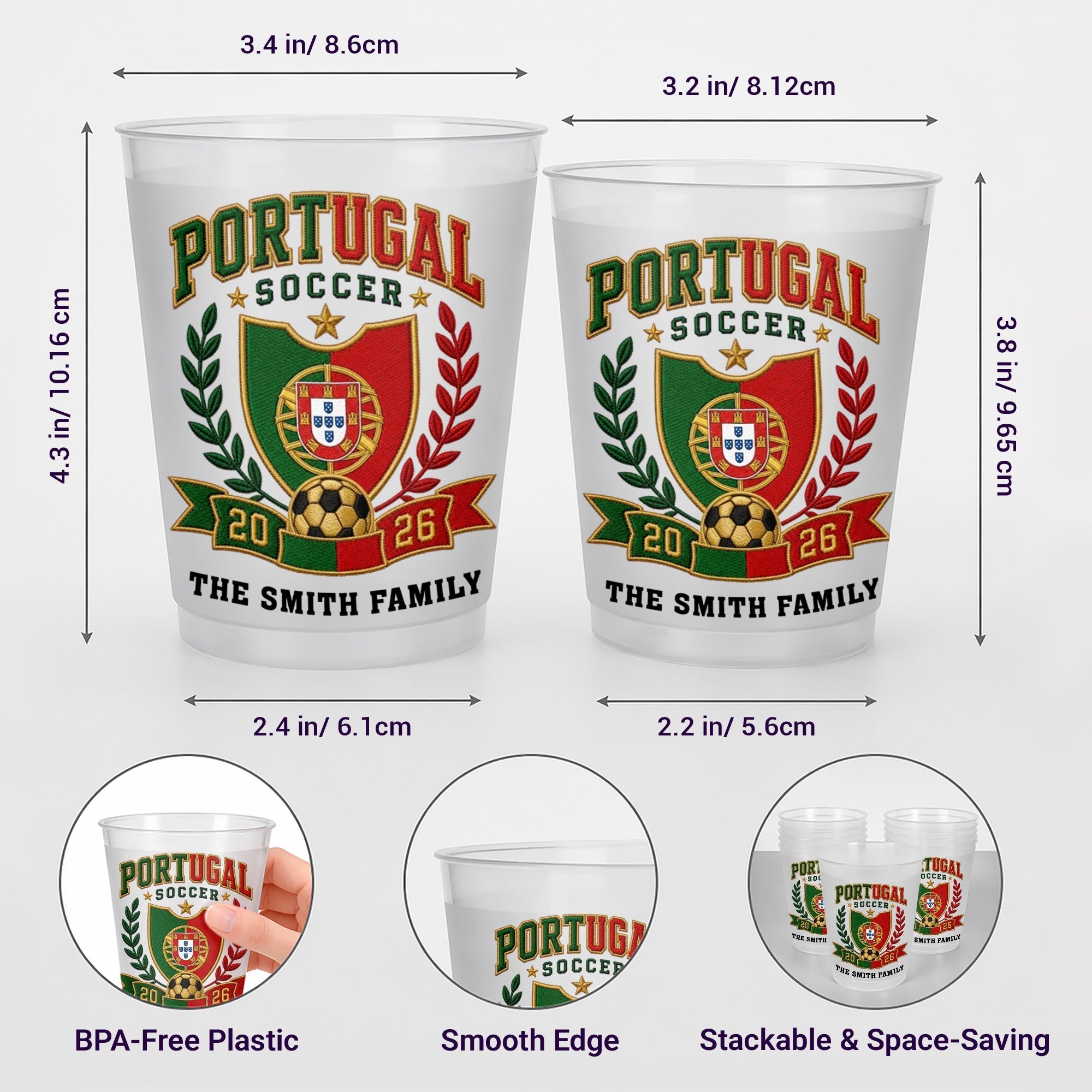 Personalized Frosted Cups with Soccer Crest for Family Events