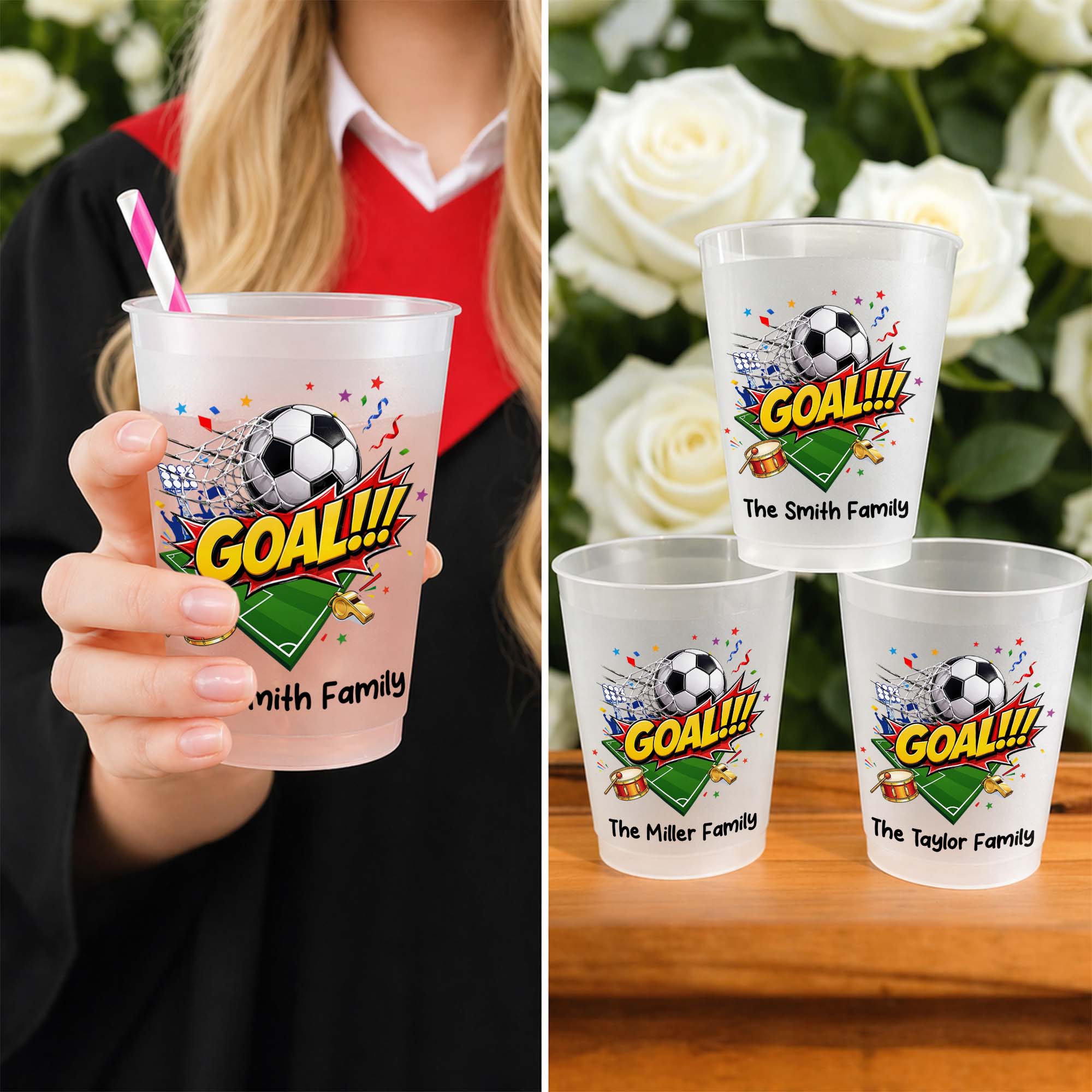 Personalized Frosted Cups Custom Family Name Soccer Gift