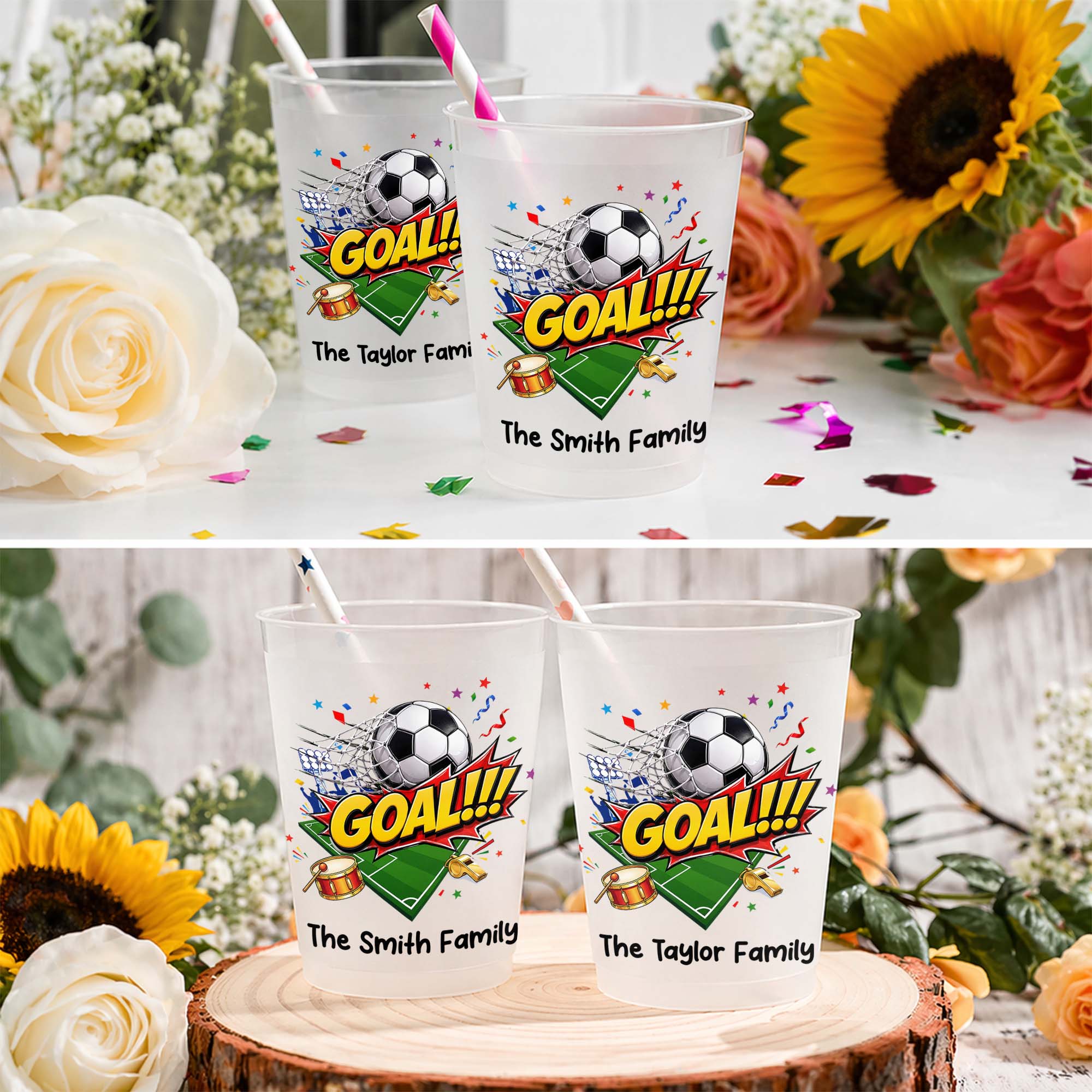 Personalized Frosted Cups Custom Family Name Soccer Gift