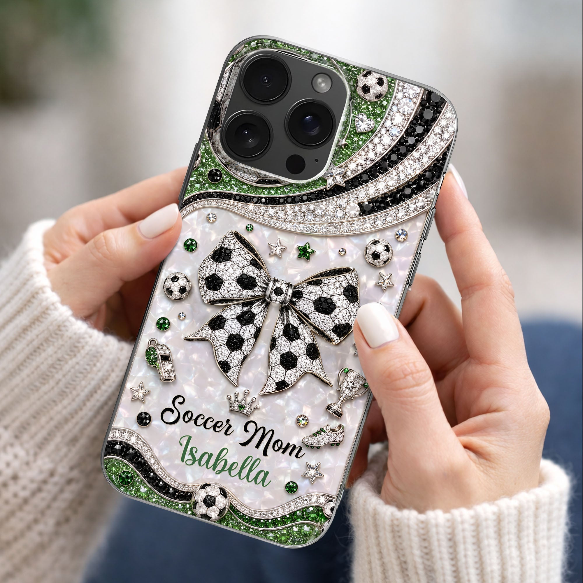 Personalized Clear Phone Case with Soccer Mom Design Gift for Her