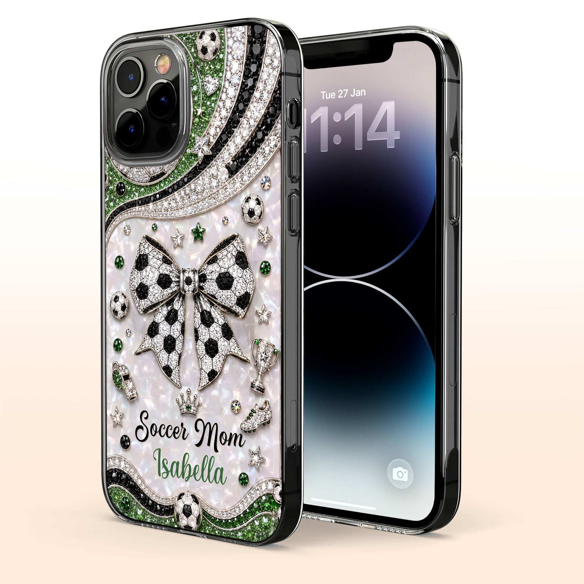 Personalized Clear Phone Case with Soccer Mom Design Gift for Her