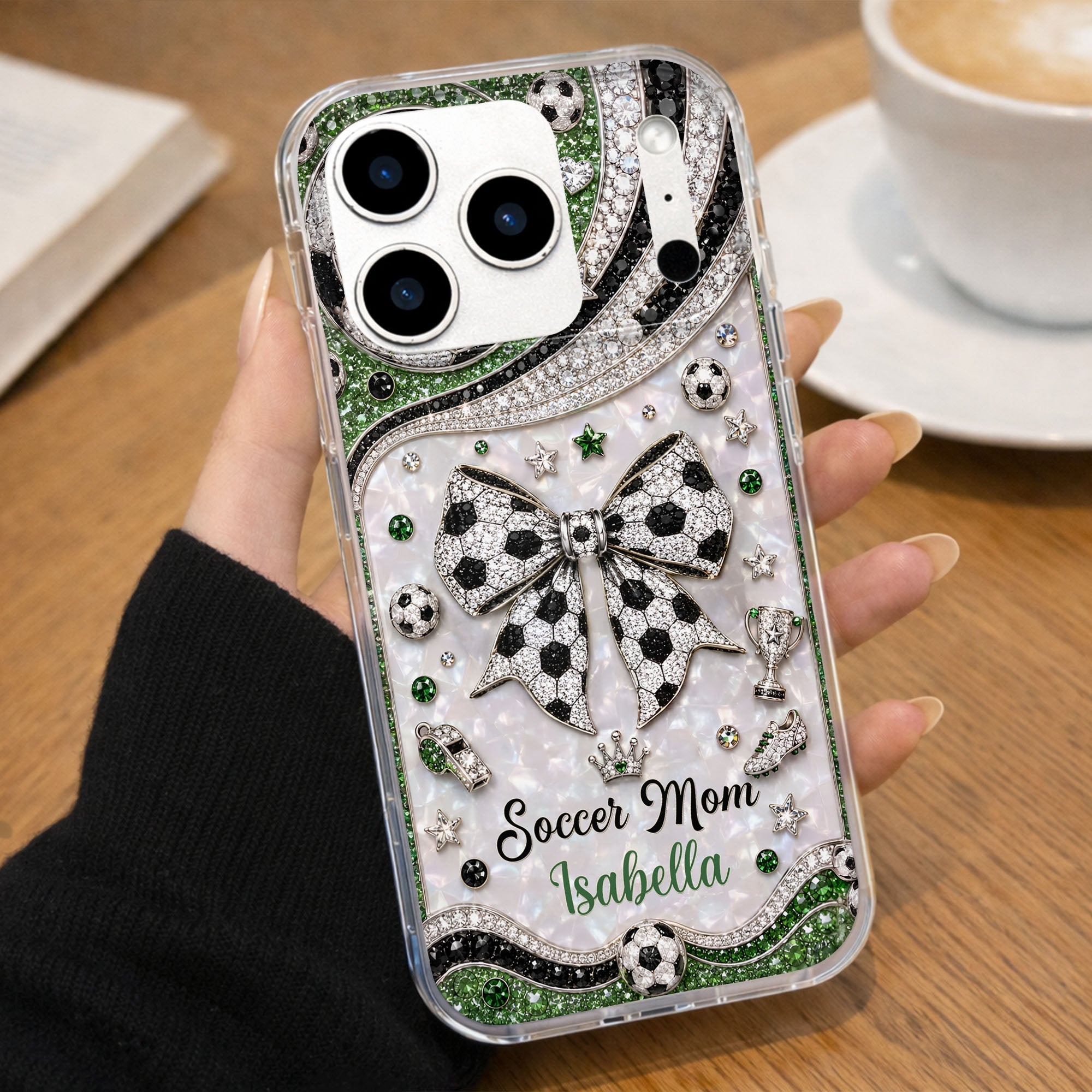 Personalized Clear Phone Case with Soccer Mom Design Gift for Her