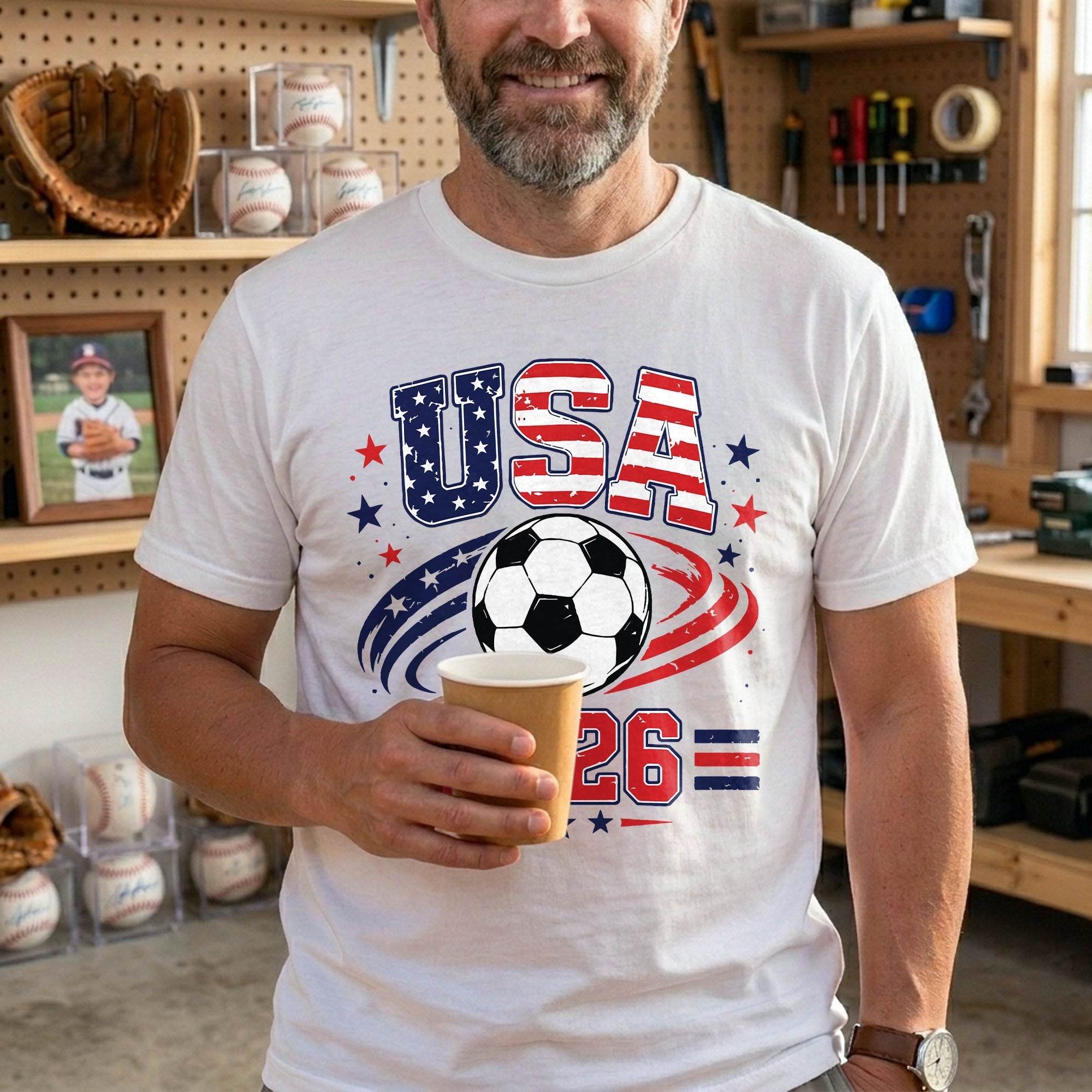 Personalized Soccer American Flag T-Shirt Custom Design for Dad